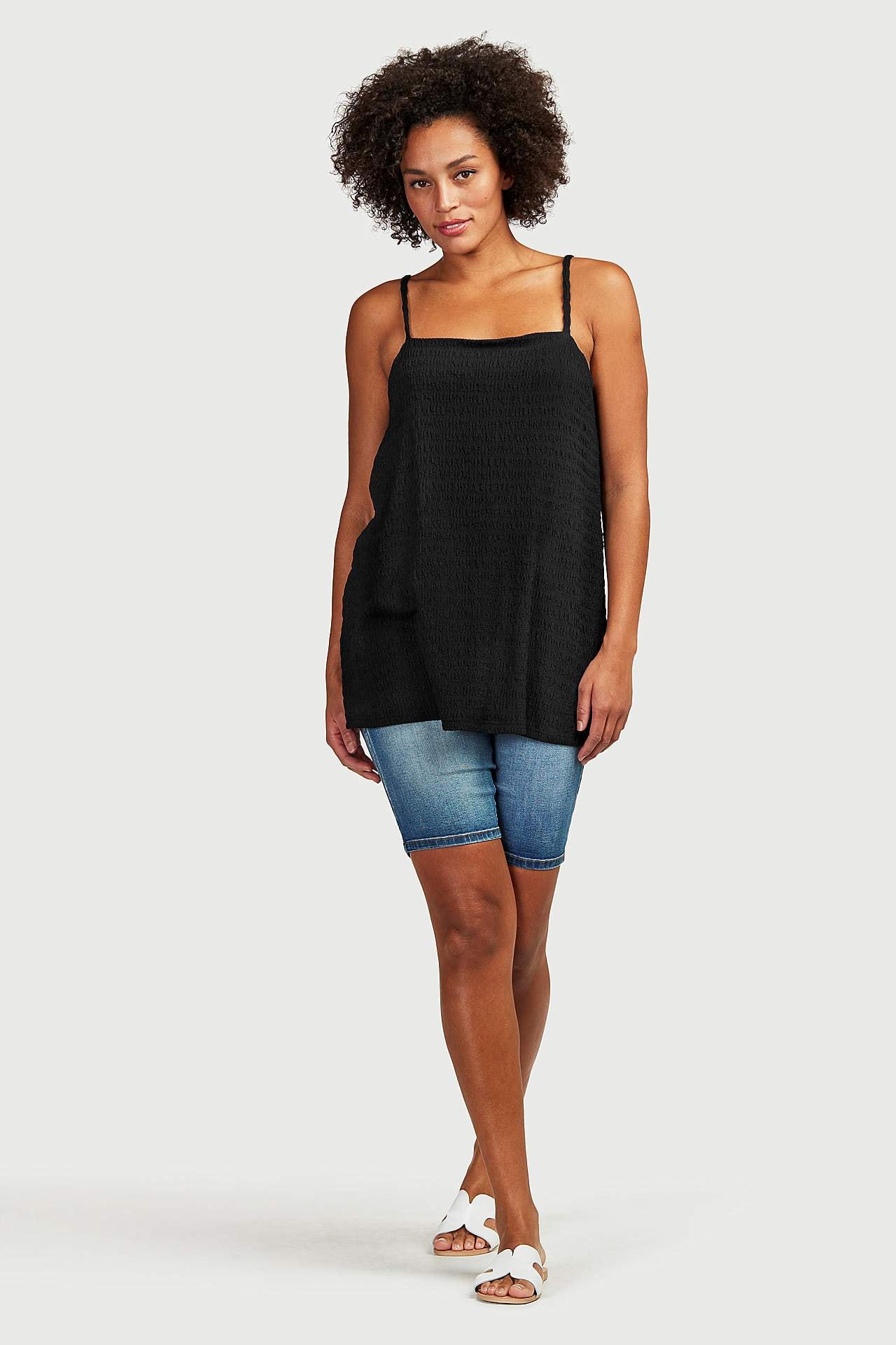 Lång trikåtopp med smala axelband