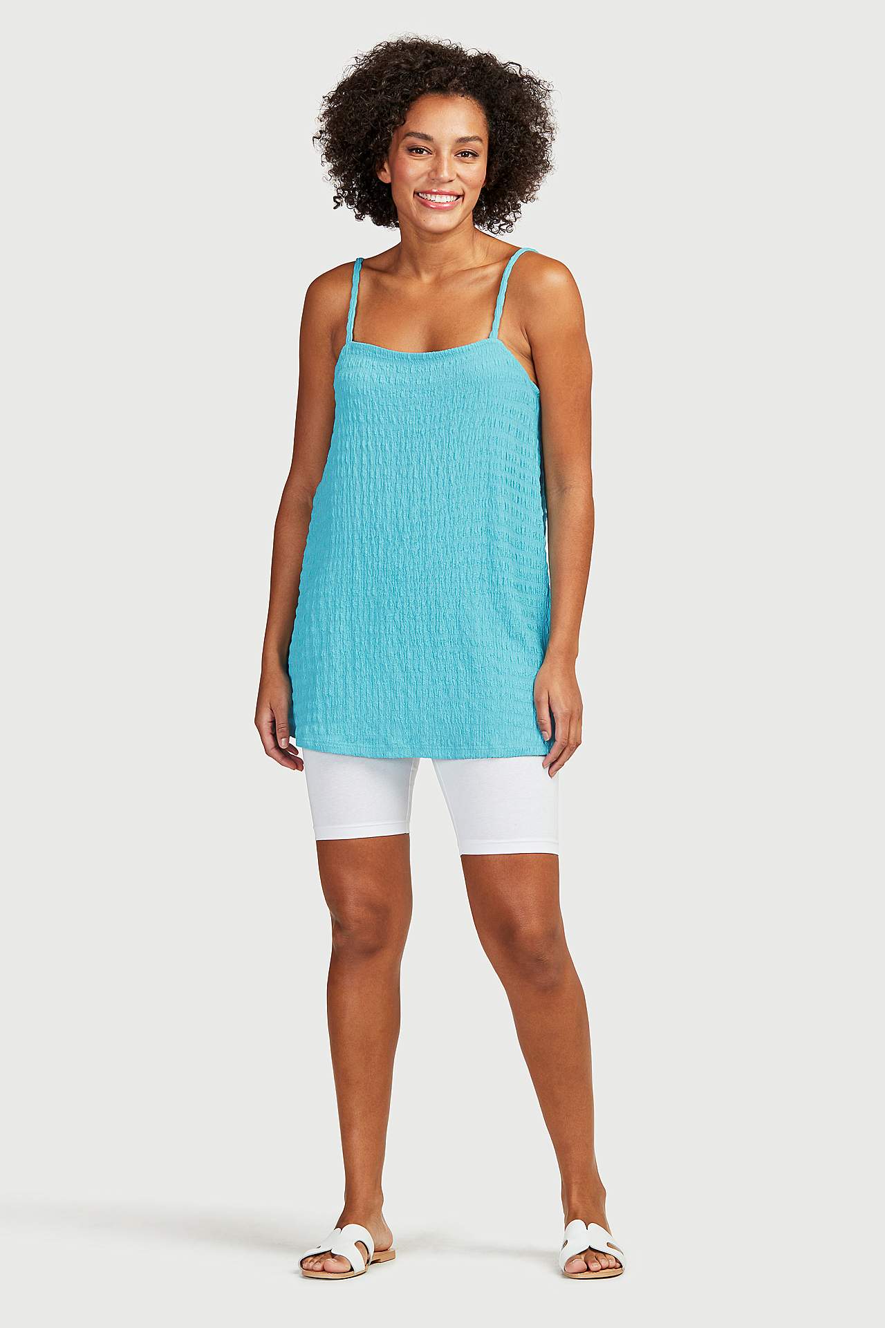 Lång trikåtopp med smala axelband