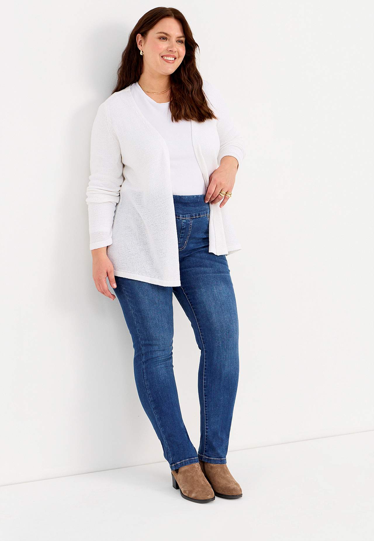 Stretchiga jeggings med hög resårmidja