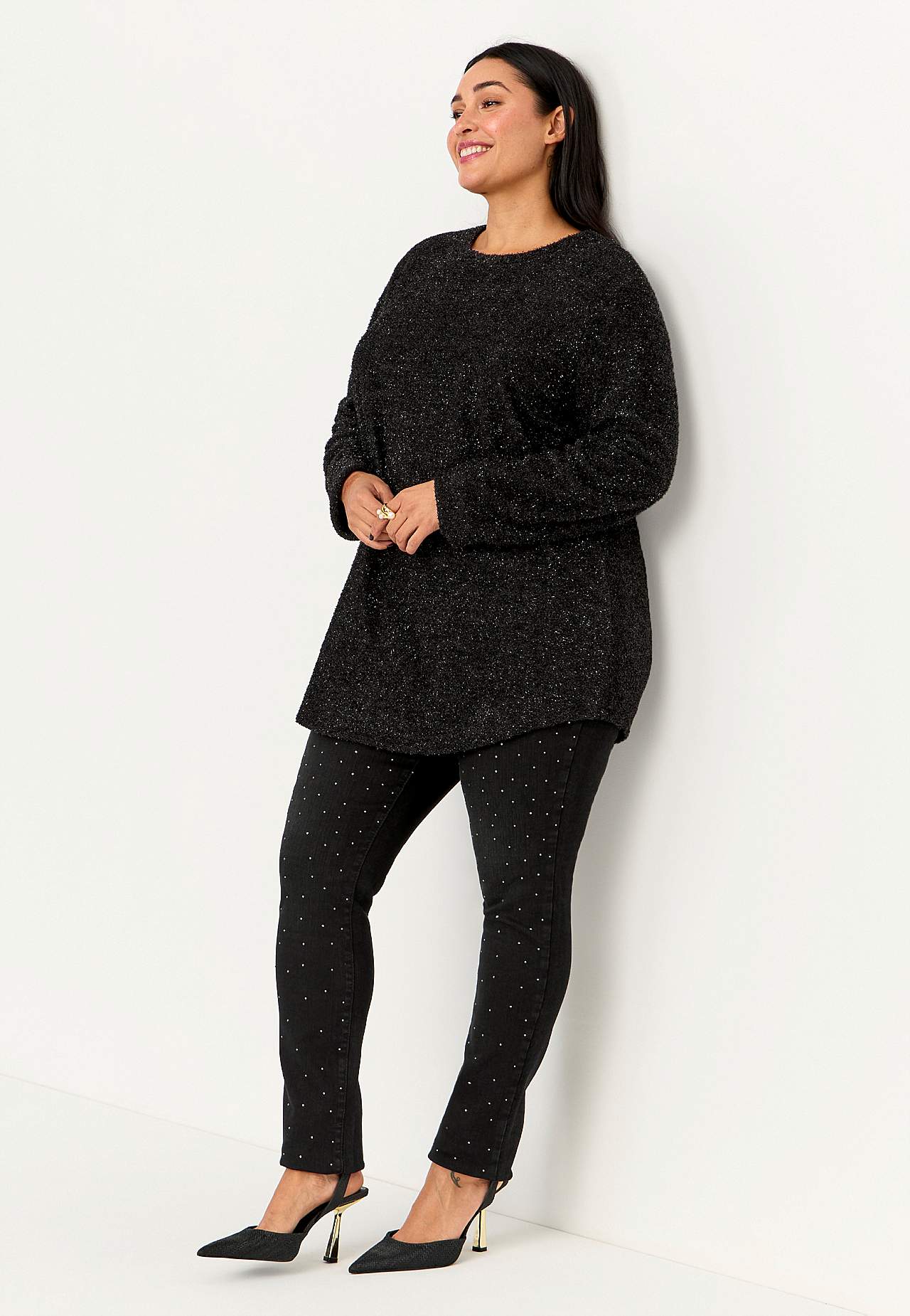 Stretchiga jeggings med strassdetaljer