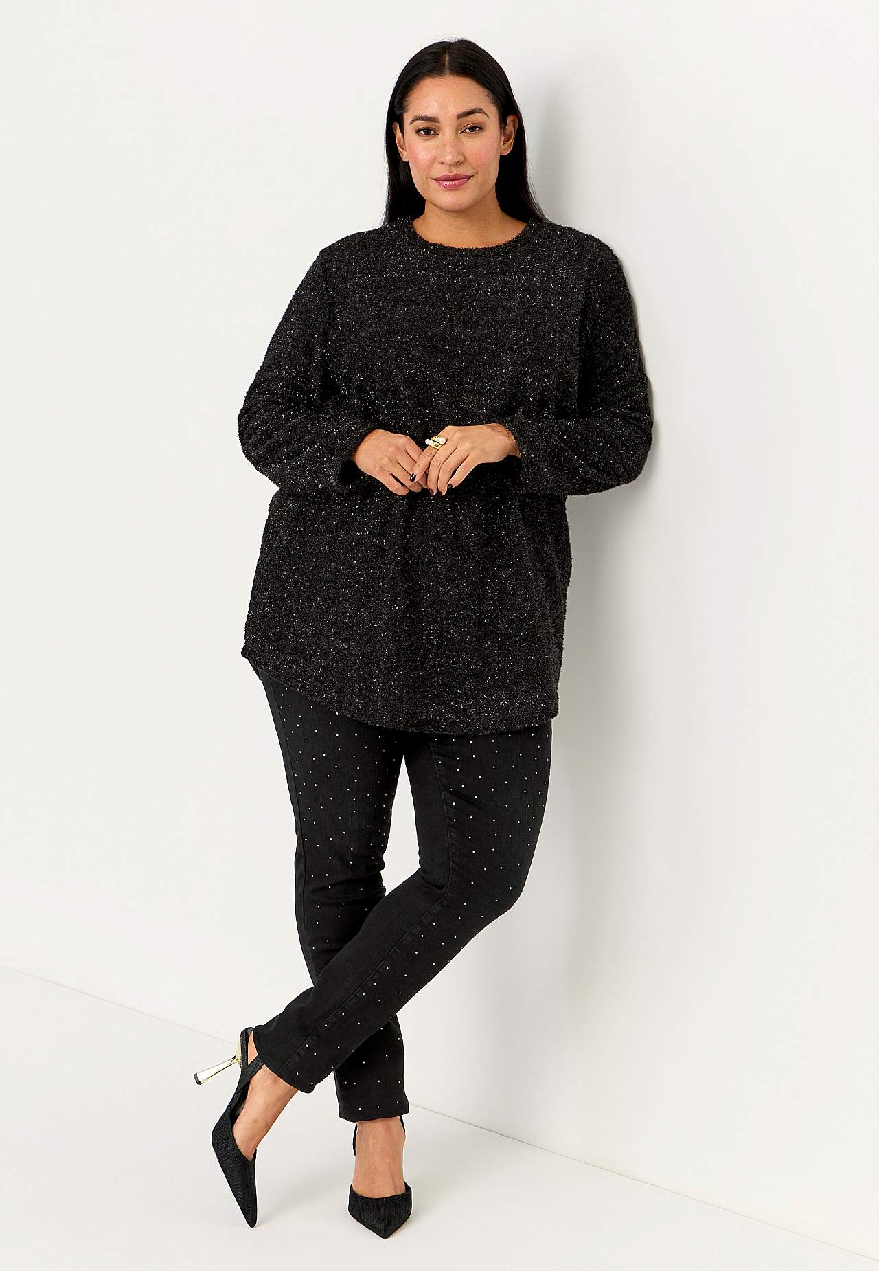 Stretchiga jeggings med strassdetaljer