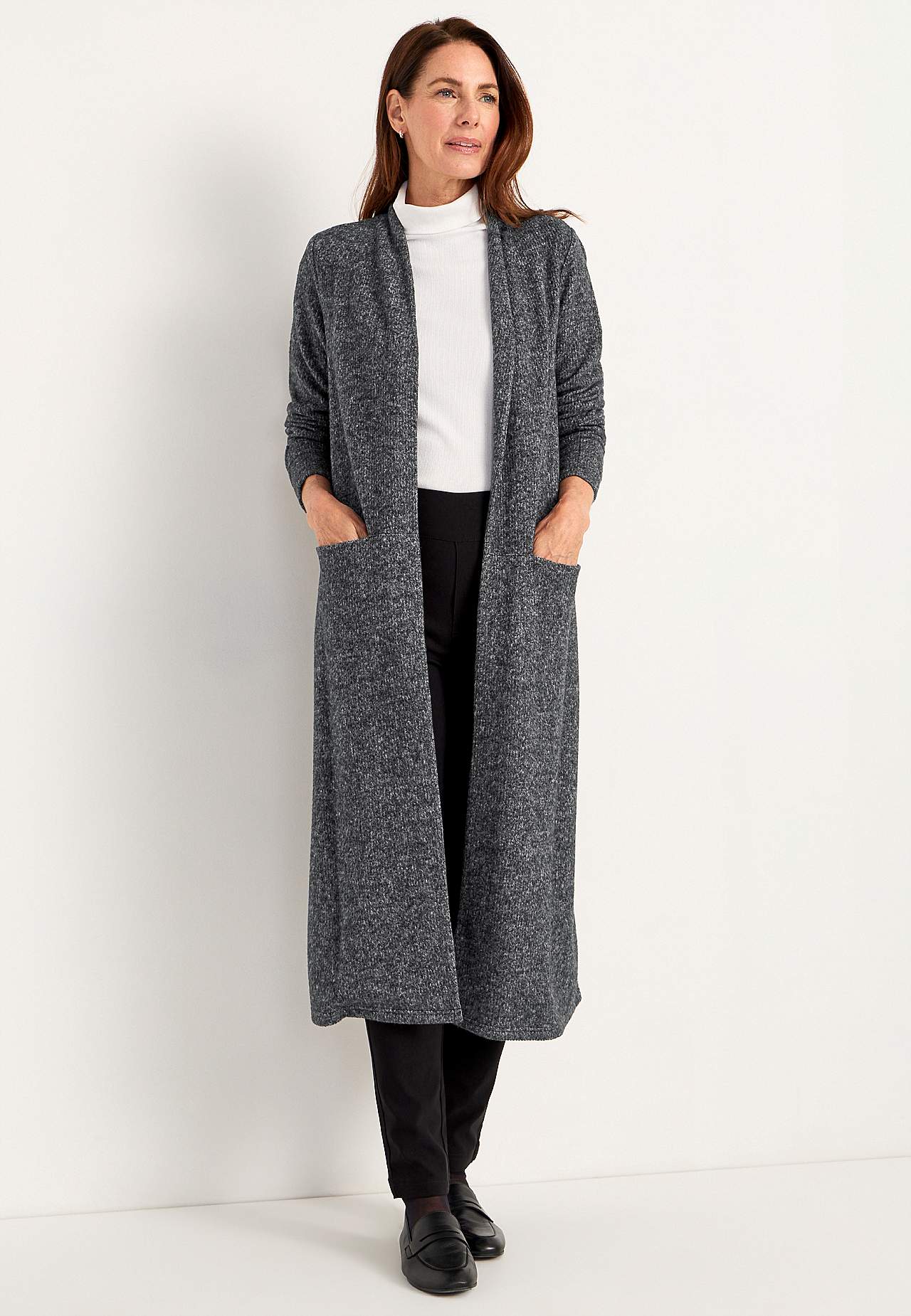 Supermjuk, lång cardigan med fickor