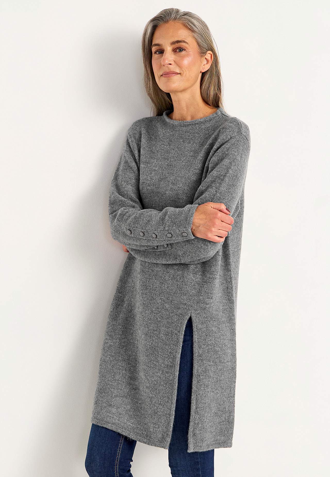 Stickad tunika med slits