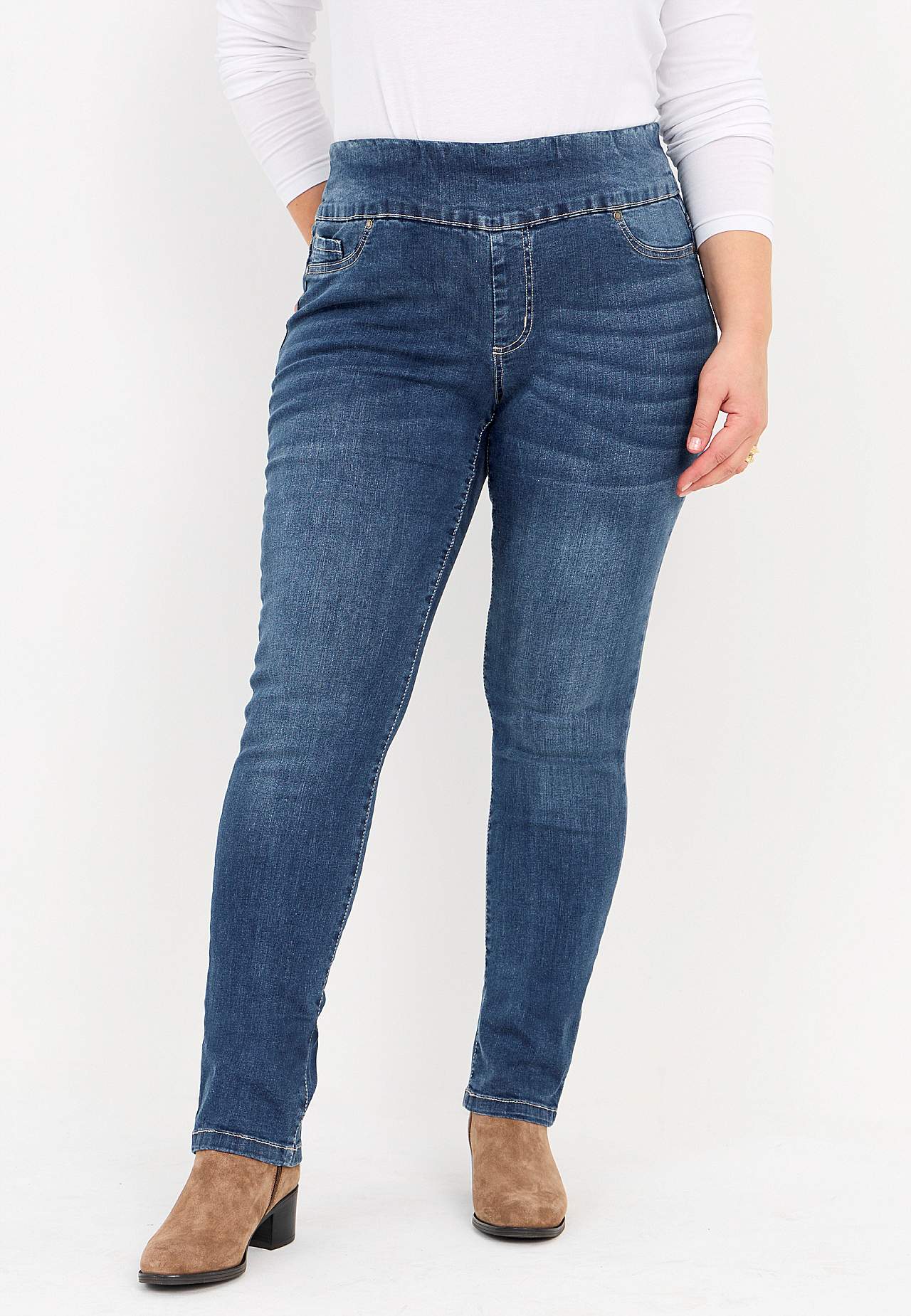 Stretchiga jeggings med hög resårmidja