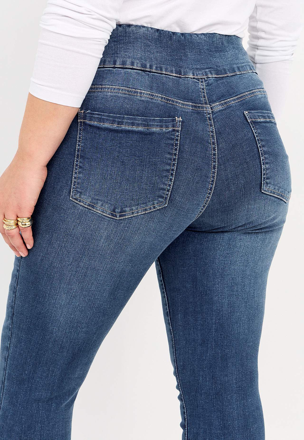 Stretchiga jeggings med hög resårmidja