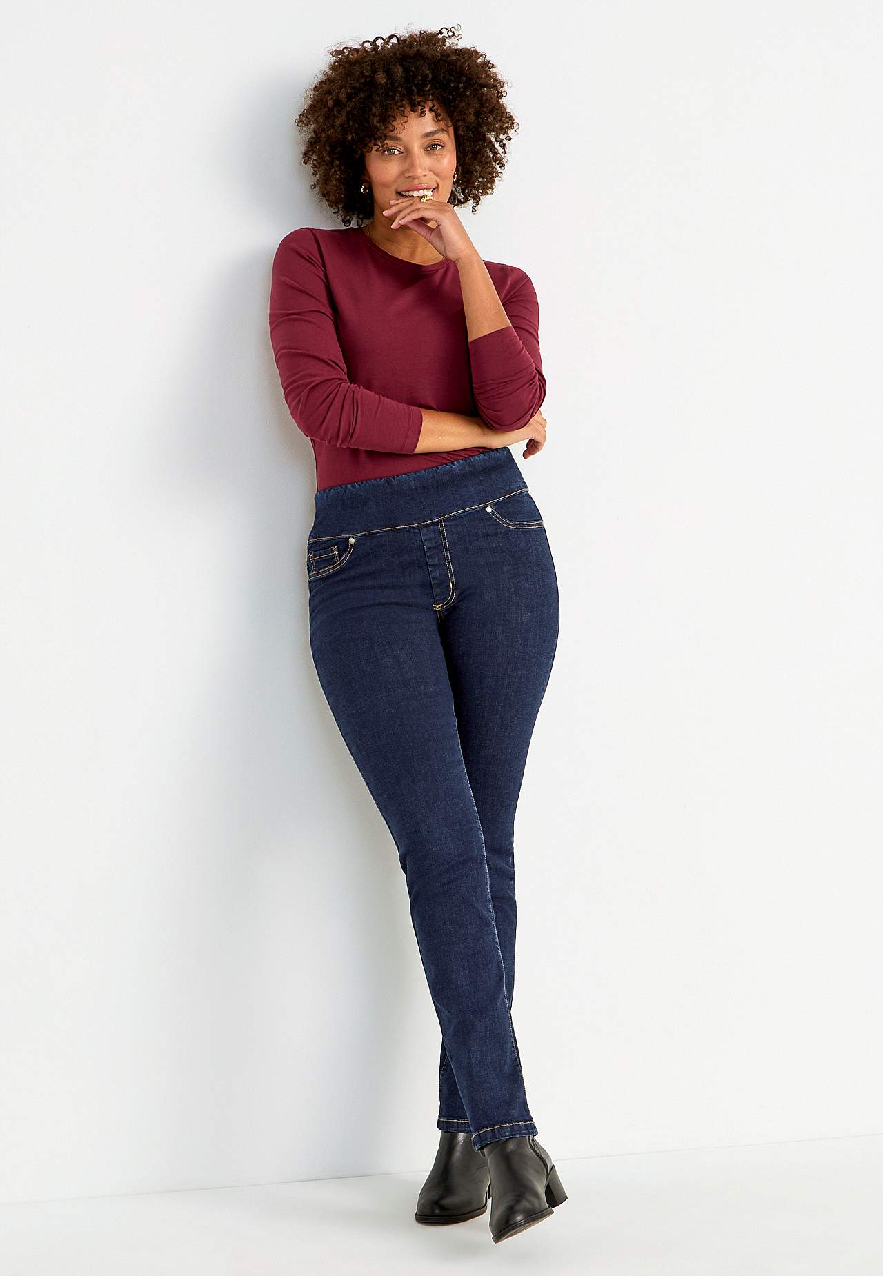 Stretchiga jeggings med hög resårmidja