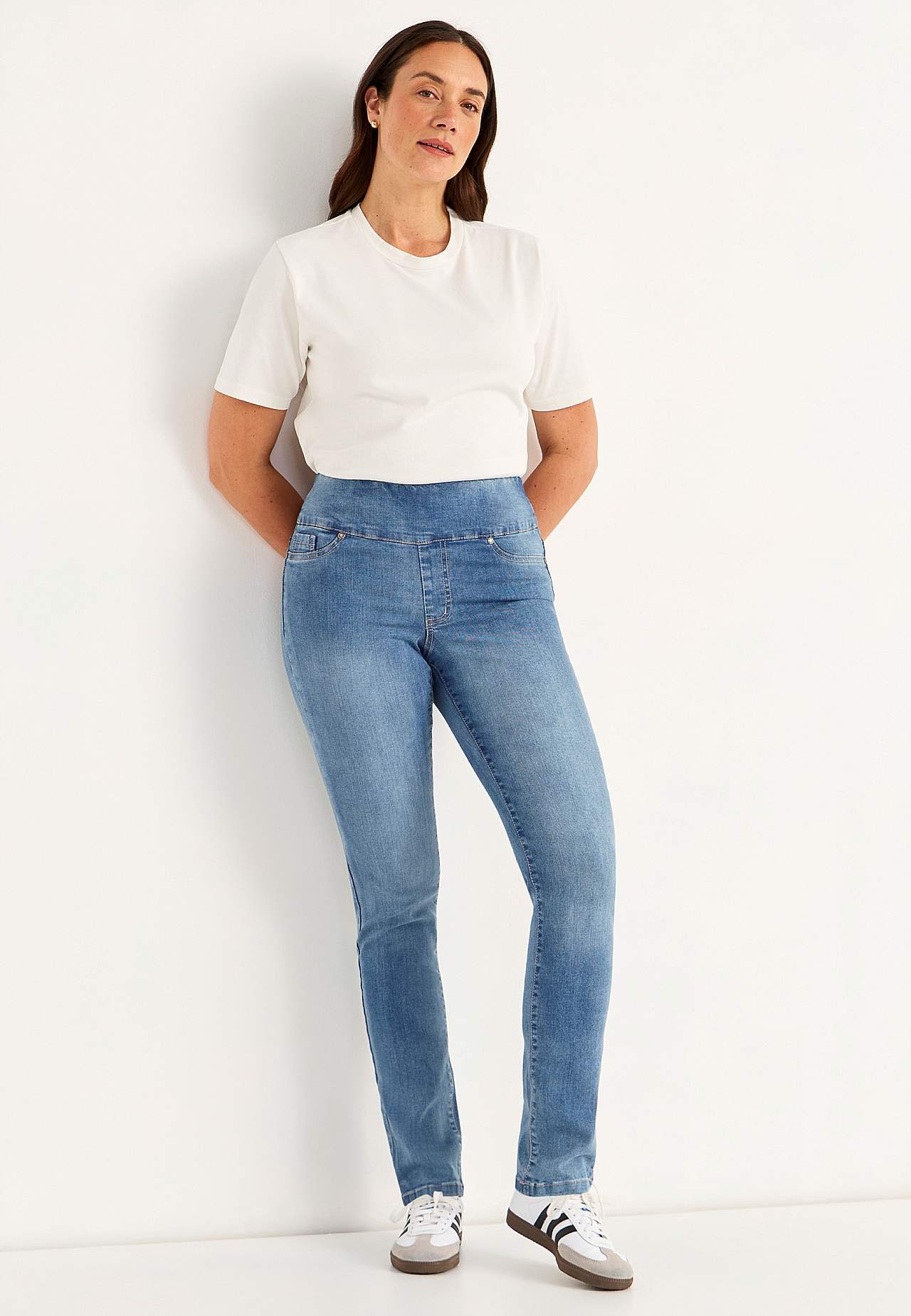Stretchiga jeggings med hög resårmidja Elin