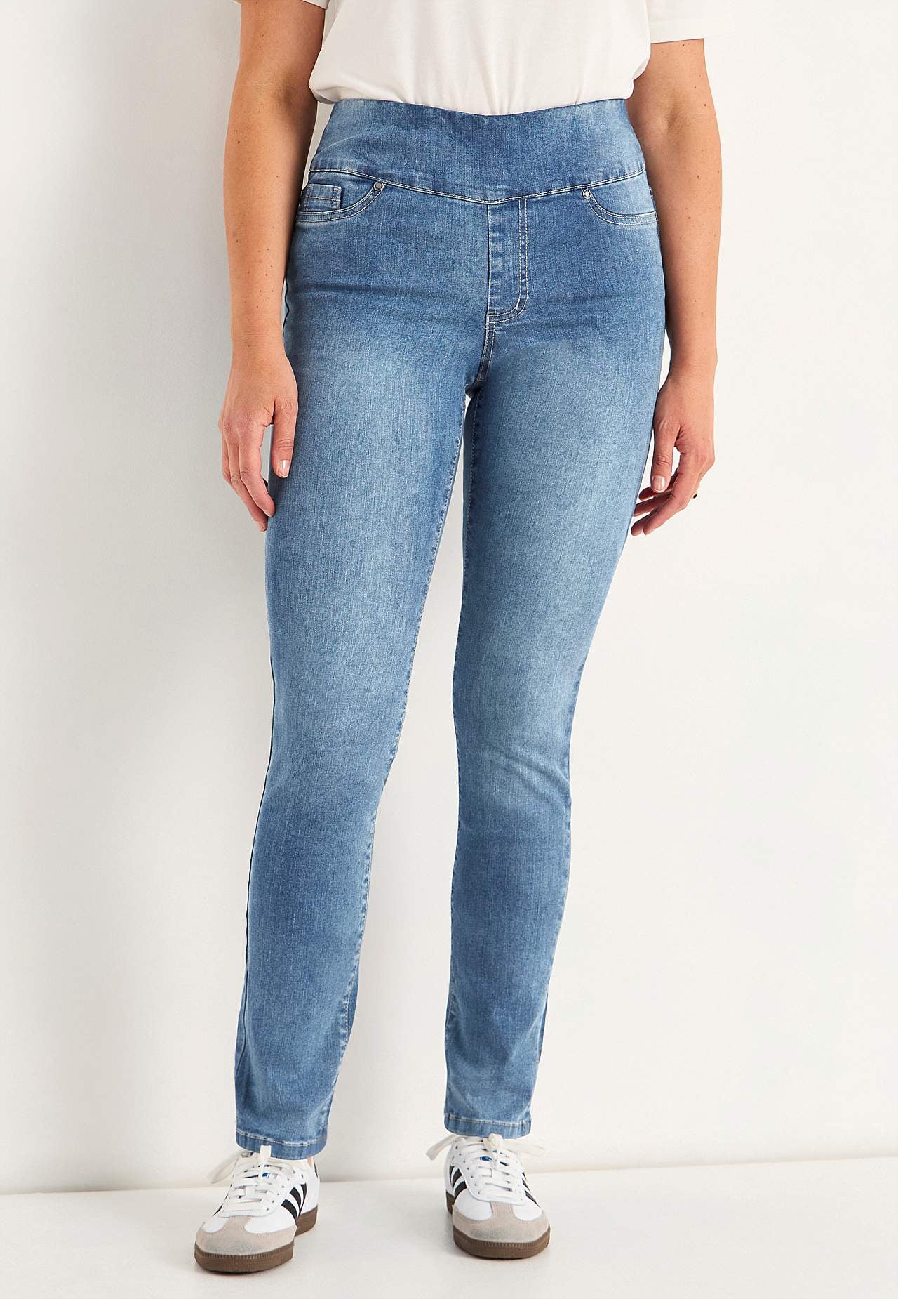 Stretchiga jeggings med hög resårmidja Elin