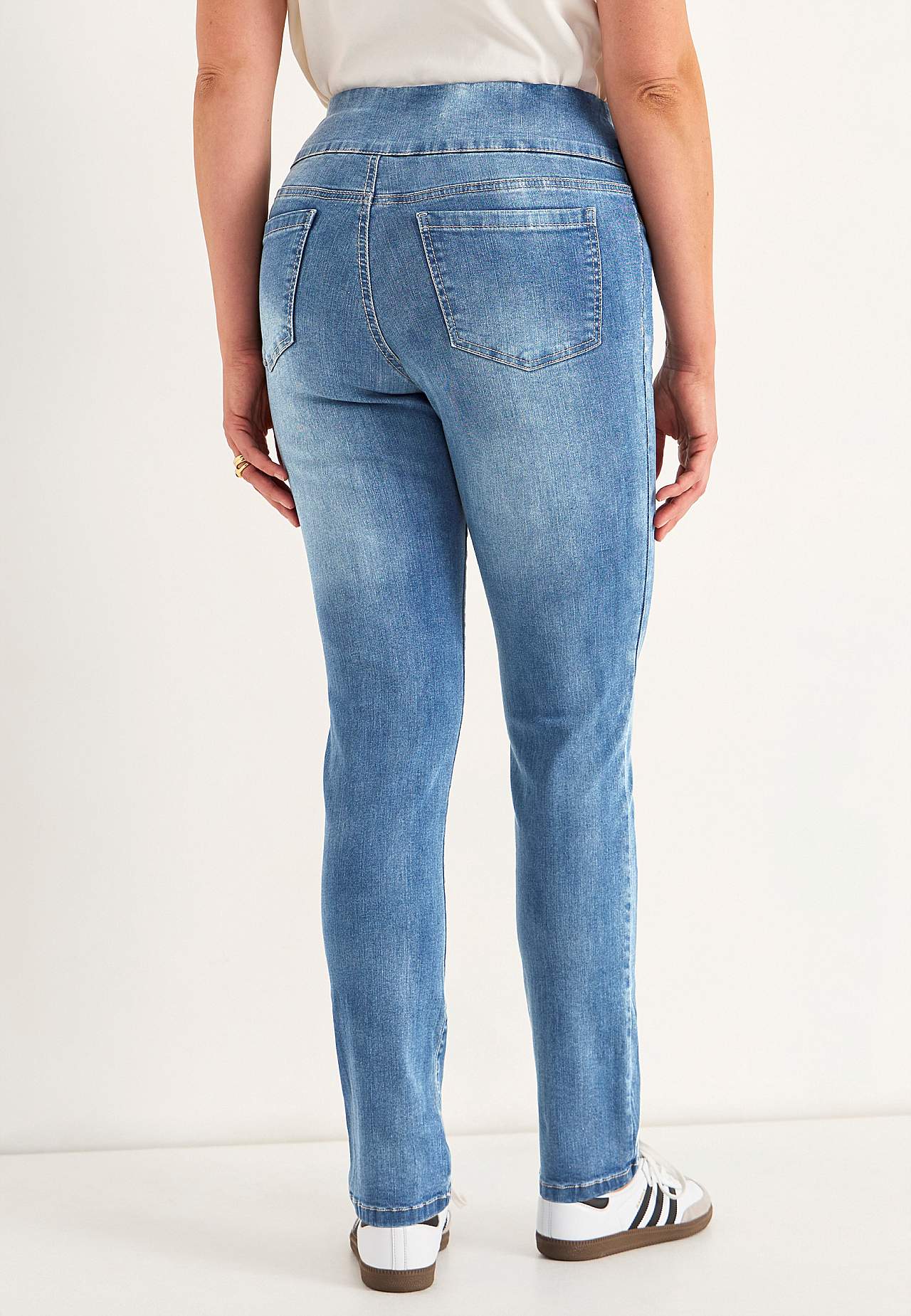 Stretchiga jeggings med hög resårmidja Elin