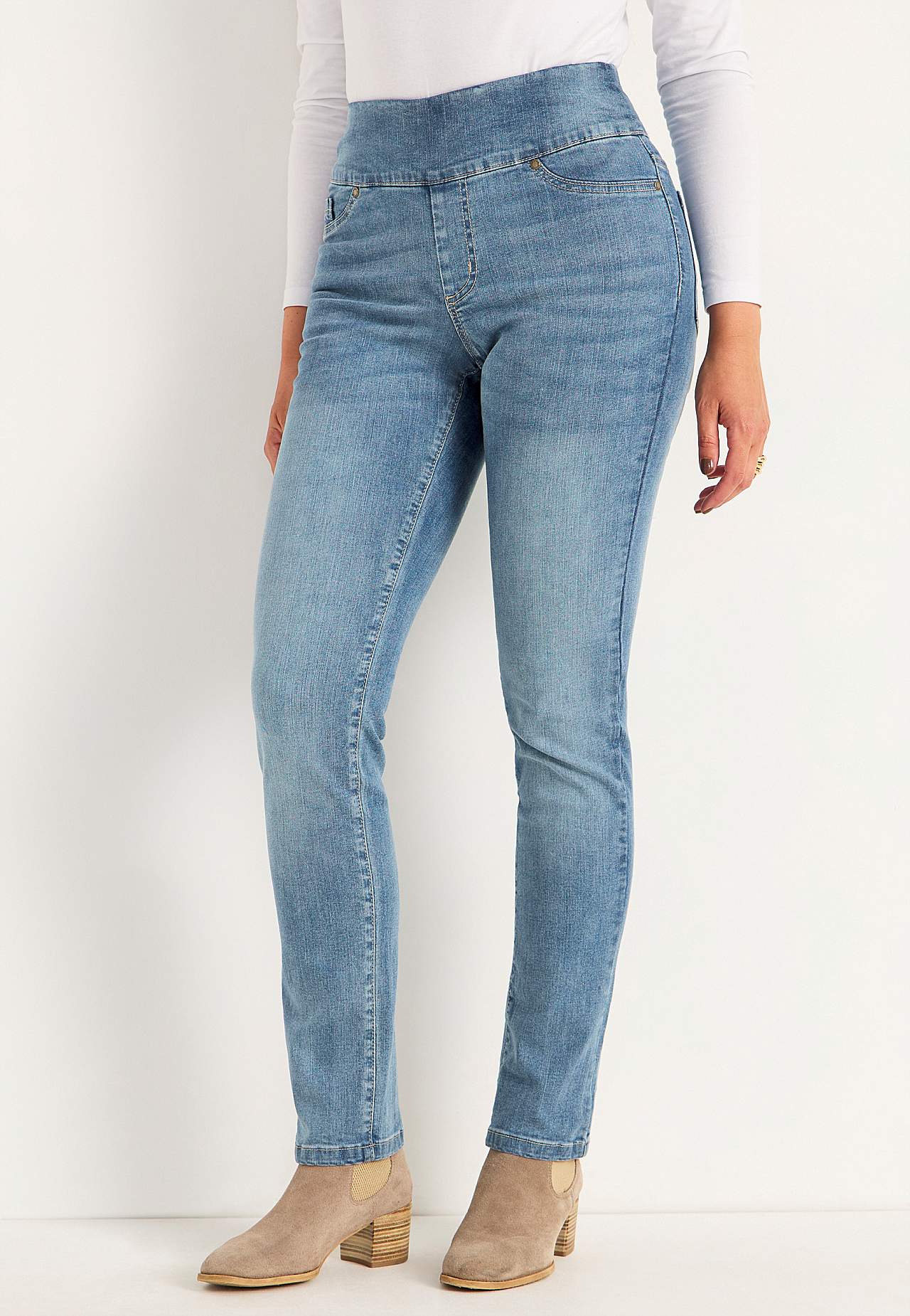 Stretchiga jeggings med hög resårmidja