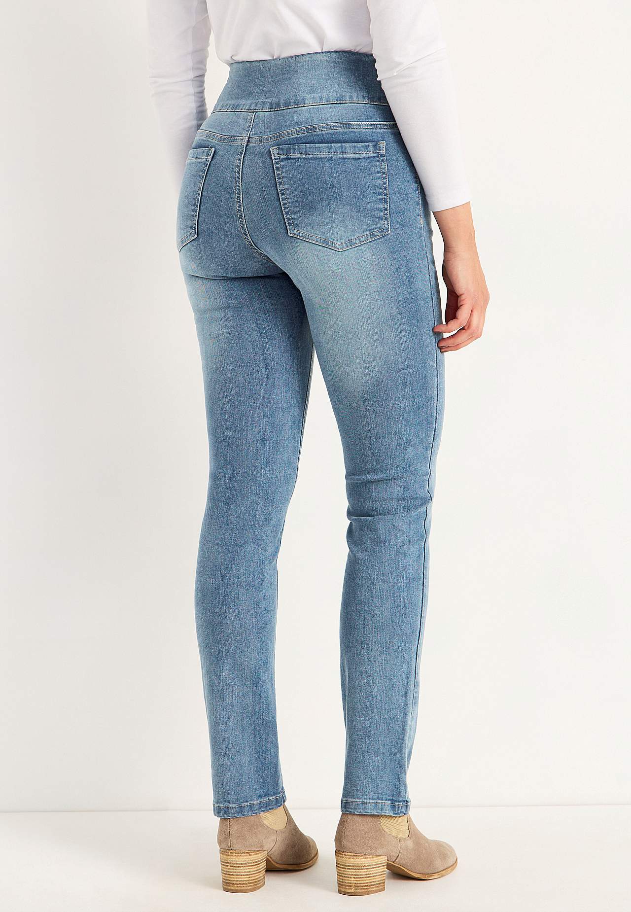 Stretchiga jeggings med hög resårmidja