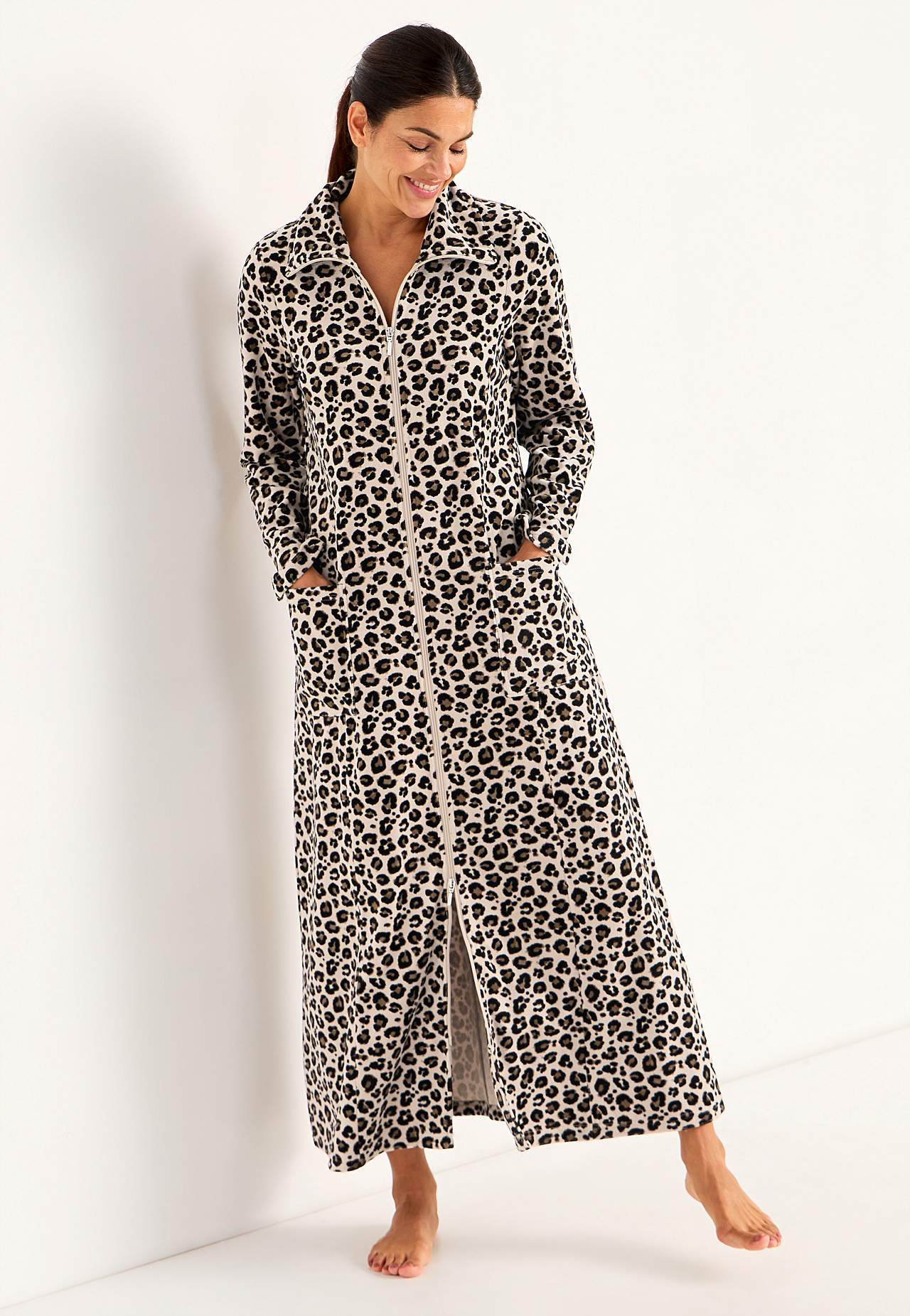 Lång morgonrock i velour Wilma