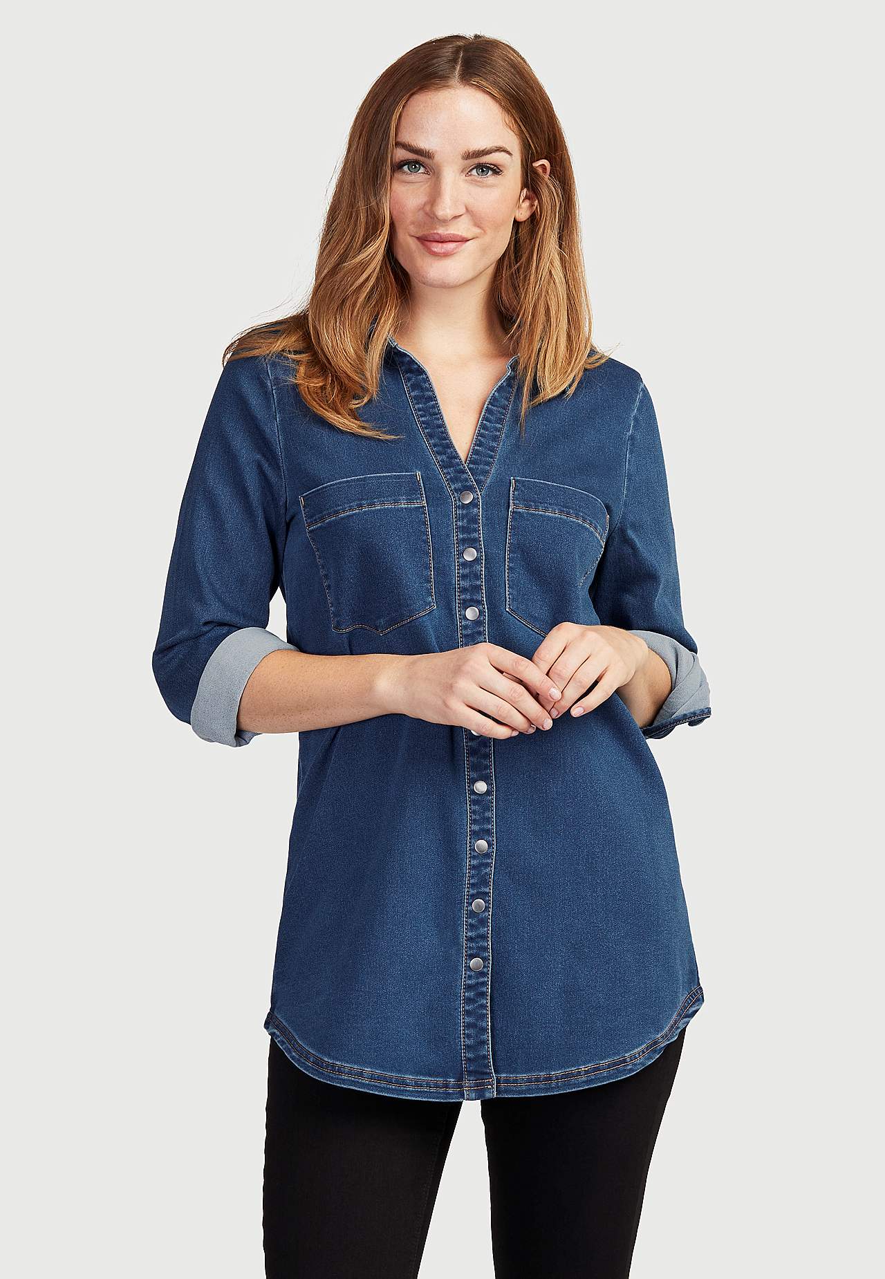 Långärmad jeansskjorta