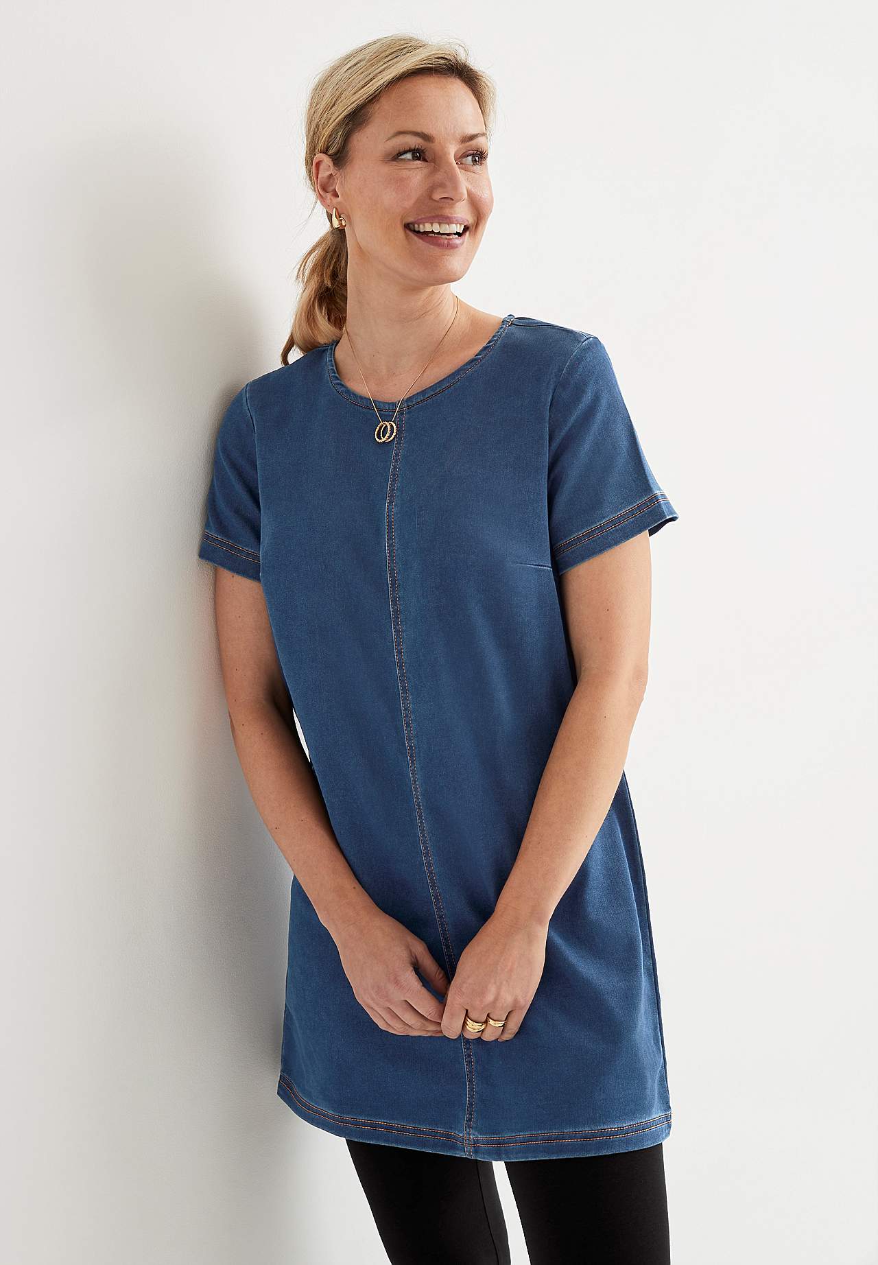 Kortärmad denimtunika