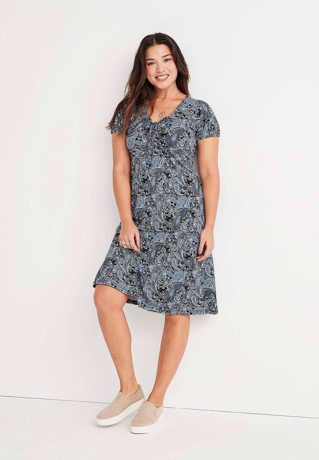 Mönstrad trikåklänning