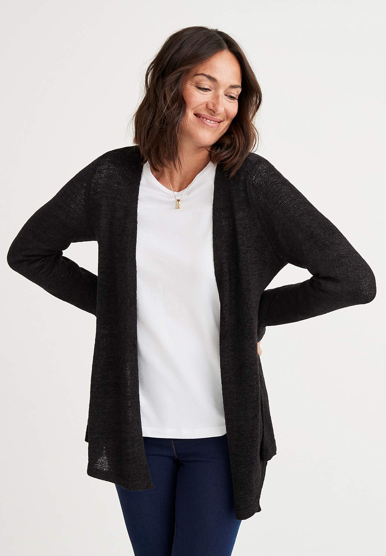 Stickad cardigan med öppen front Marika