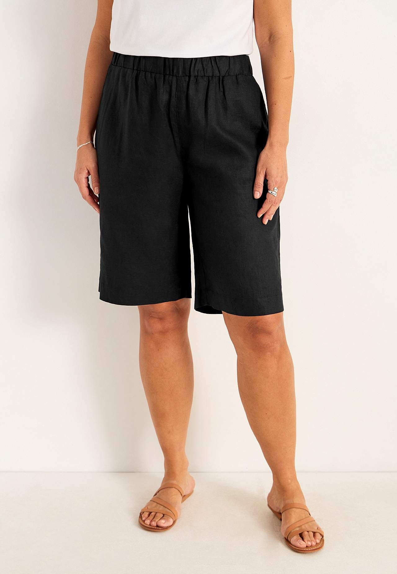 Linneshorts Premium med resår i midjan