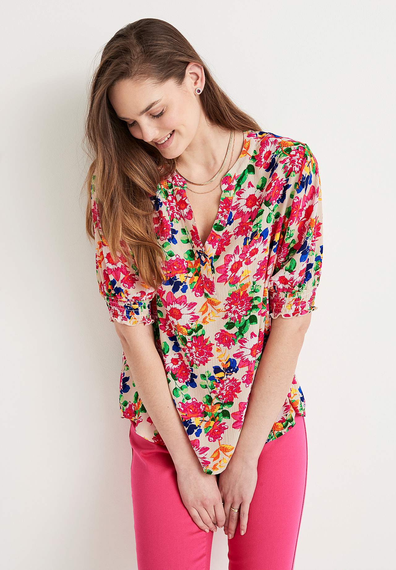 Crepe blus med smock Mia