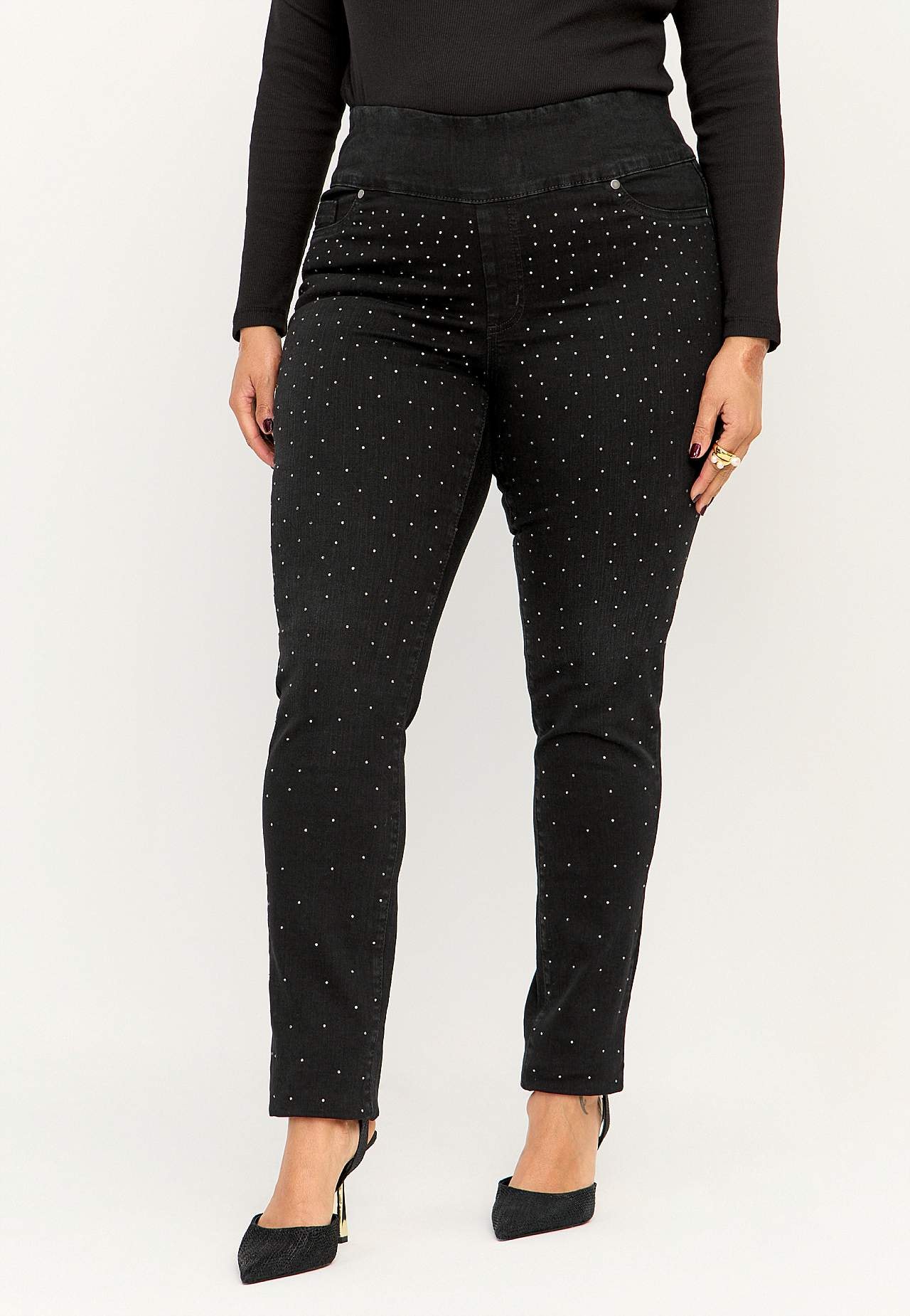 Stretchiga jeggings med strassdetaljer