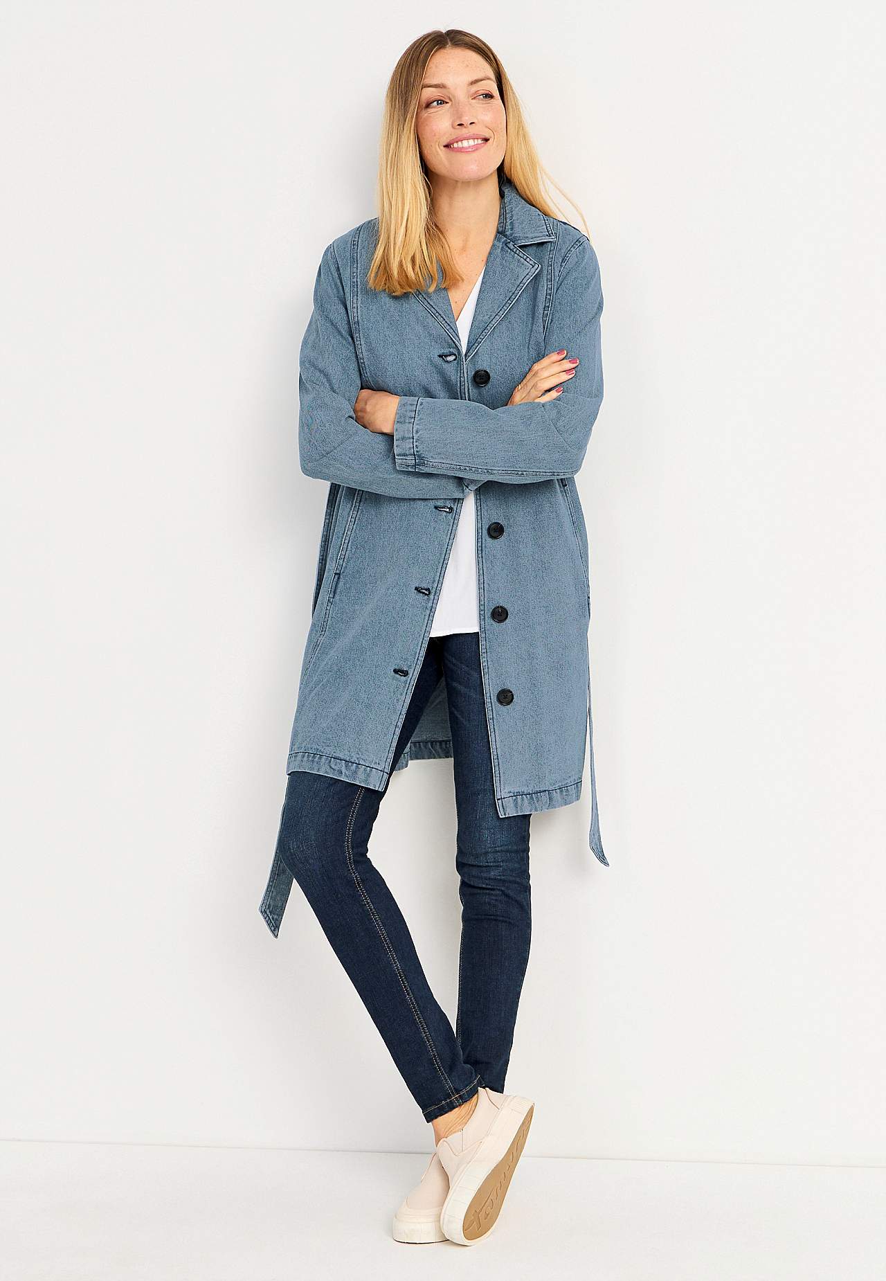 Kappa i denim med knytskärp