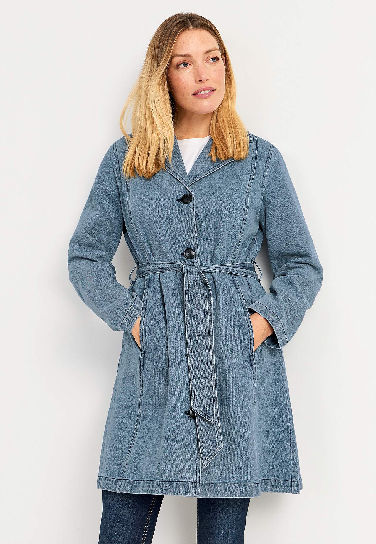 Kappa i denim med knytskärp