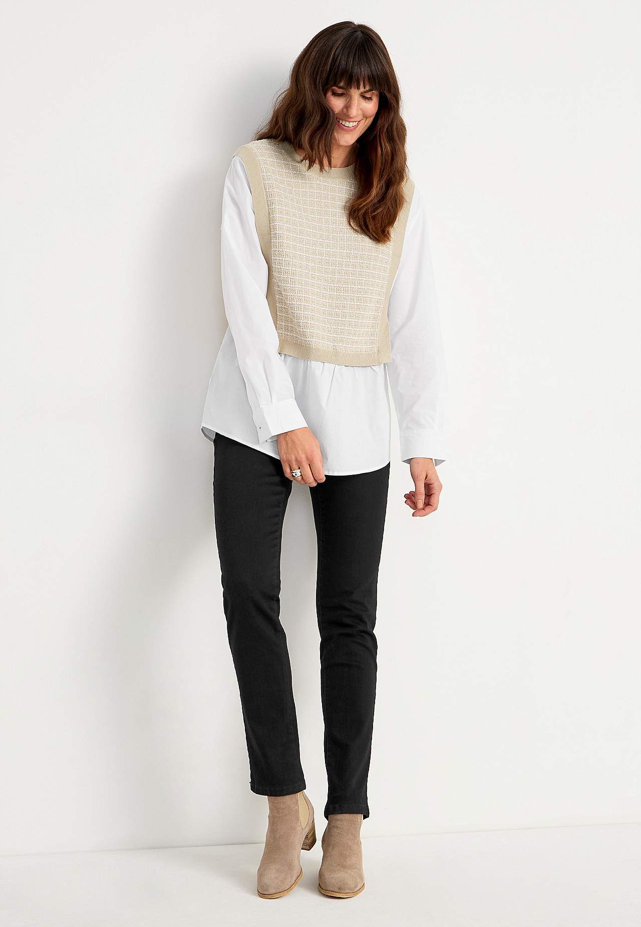 Skjorta med fastsydd pullover