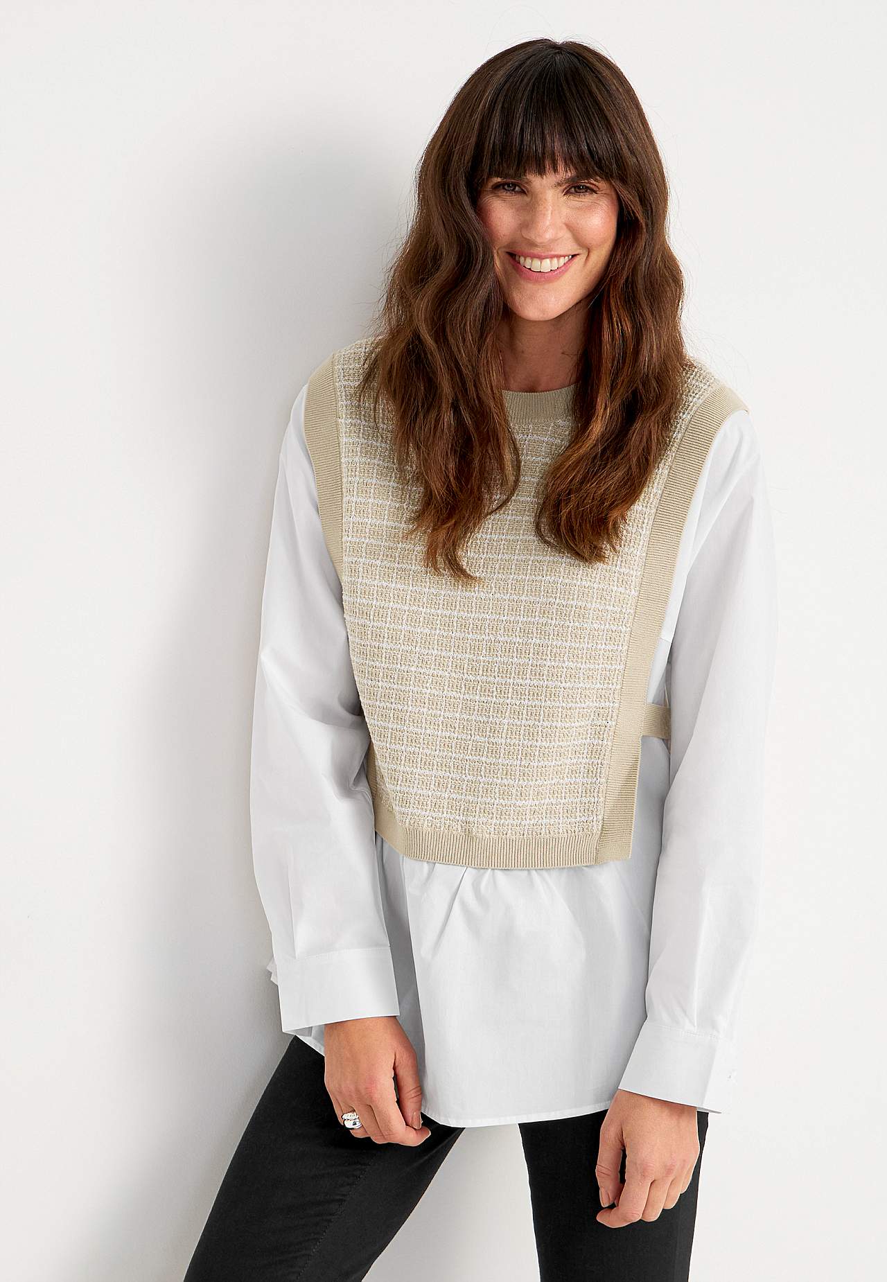 Skjorta med fastsydd pullover