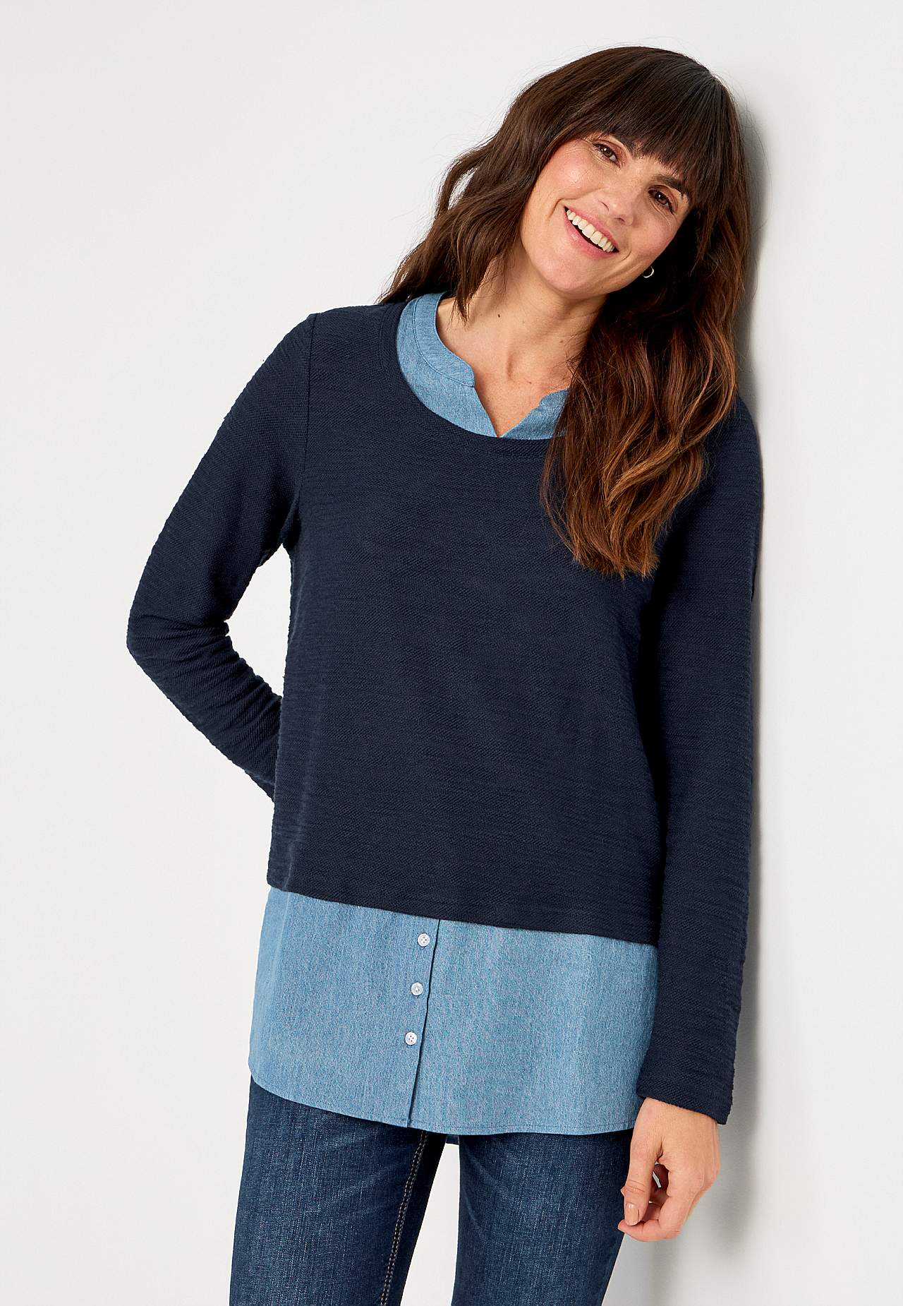 Trikåtunika med detaljer i denim Denise