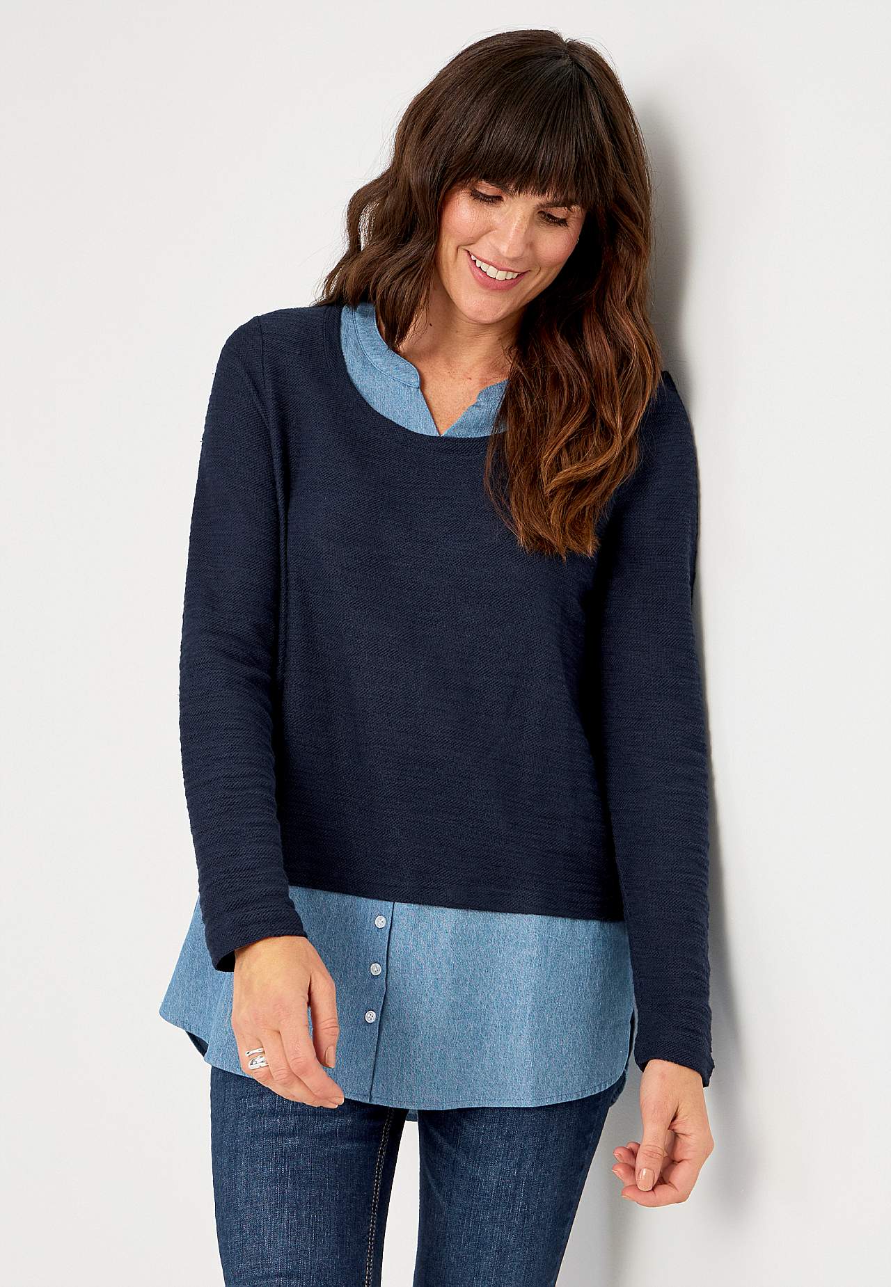 Trikåtunika med detaljer i denim Denise