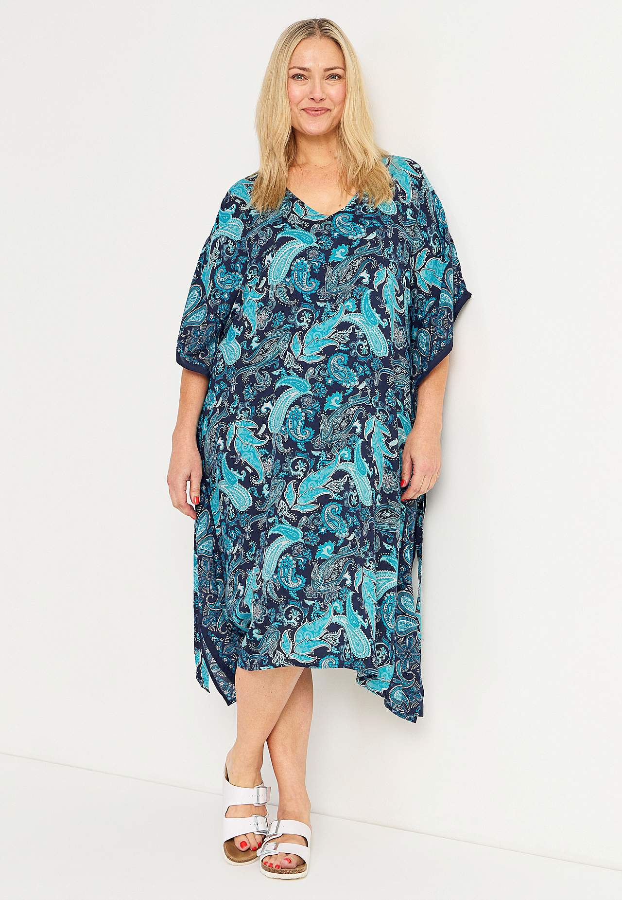 Paisleymönstrad strandkaftan med knytskärp