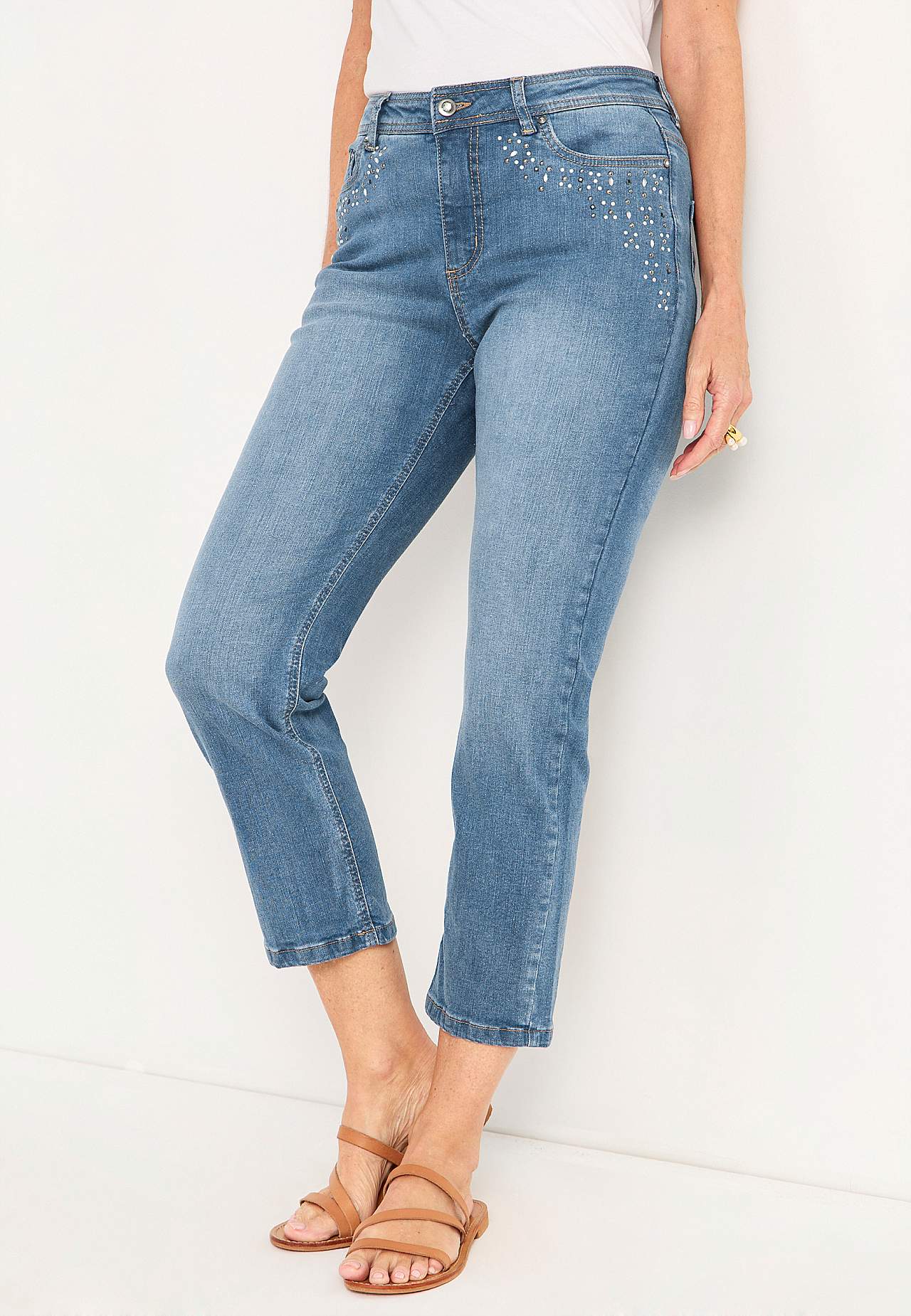 Ankeljeans med pärlor och strass Johanna