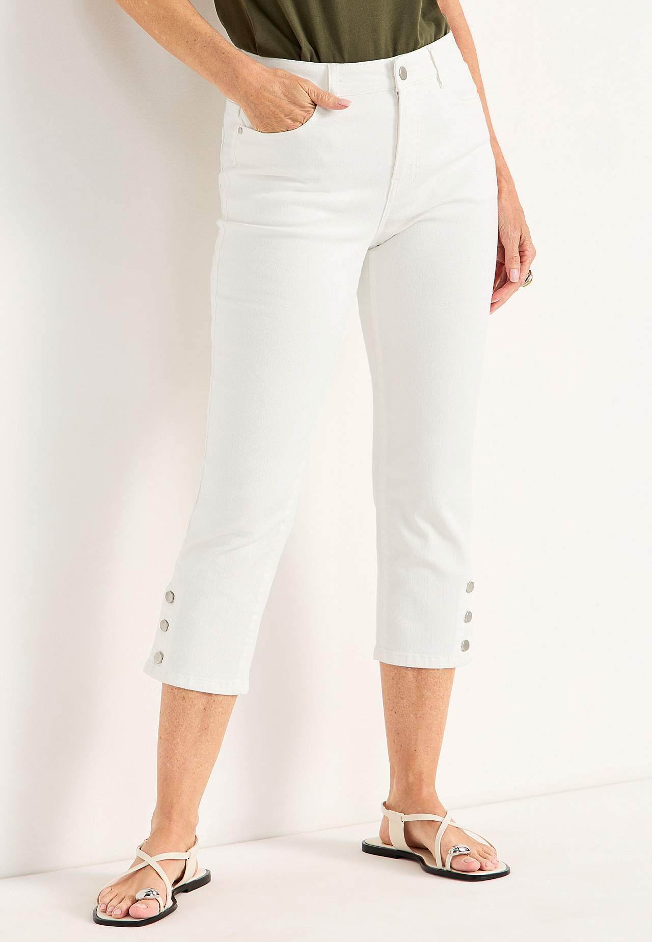 Caprijeans med femficksdesign