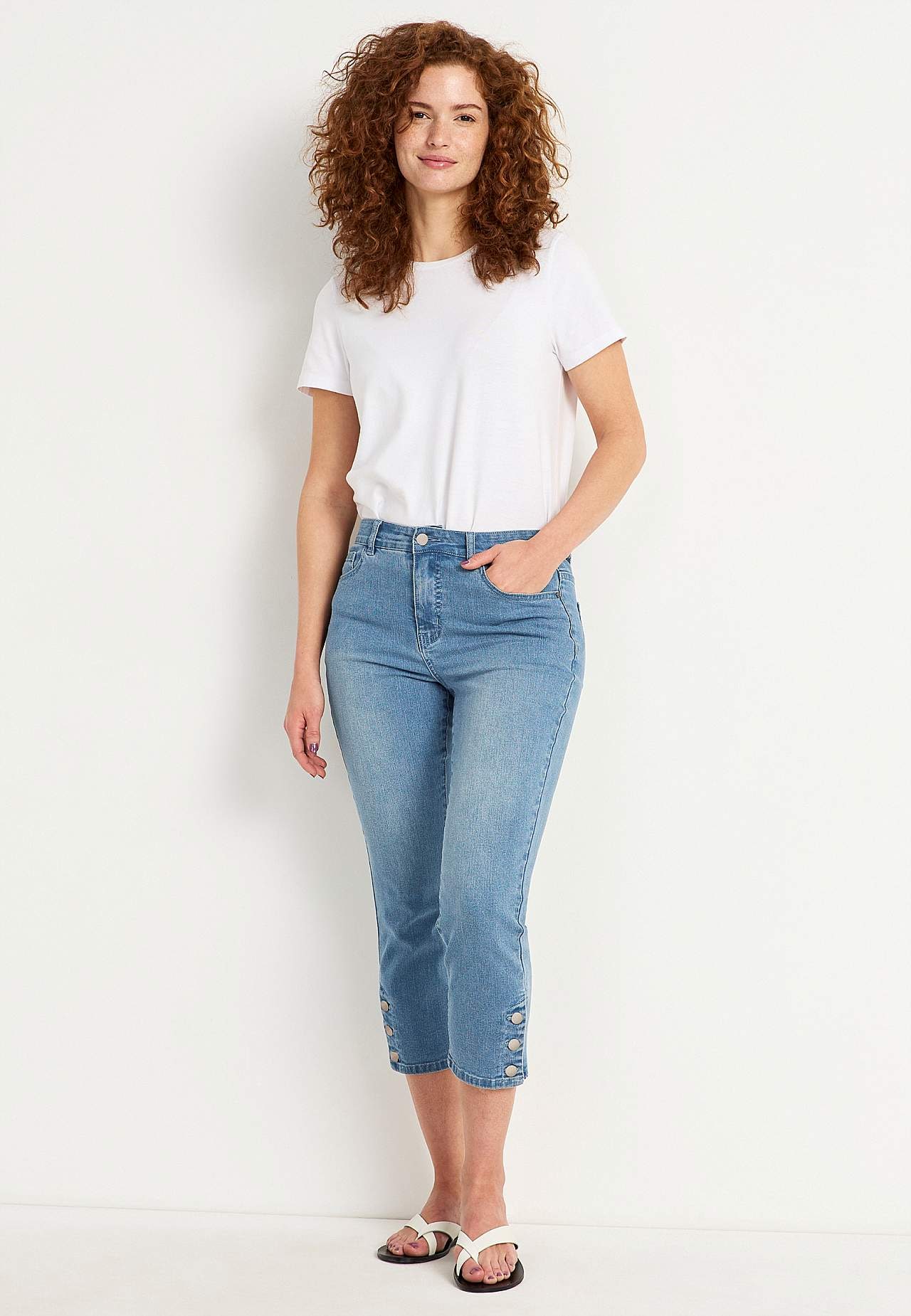 Caprijeans med femficksdesign