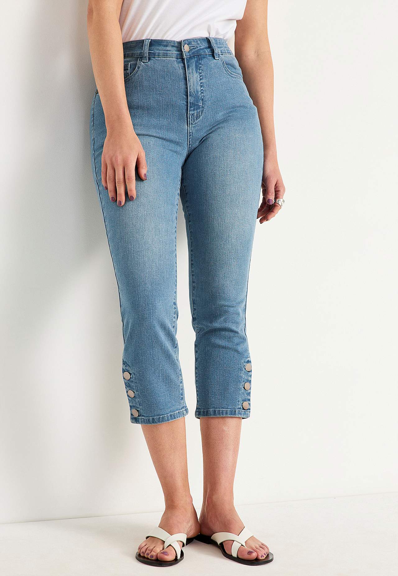 Caprijeans med femficksdesign
