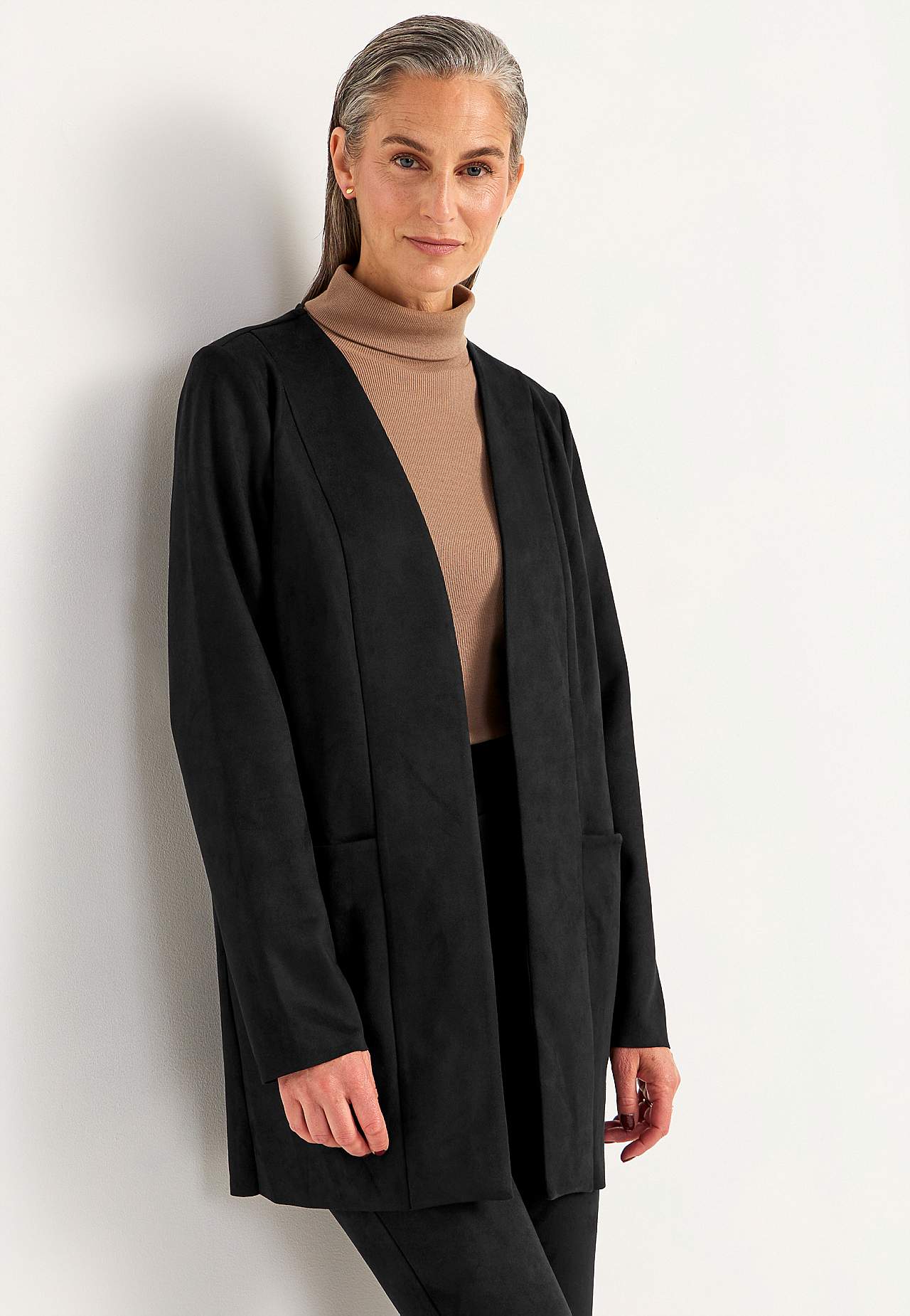 Trikåkavaj med mocka-look
