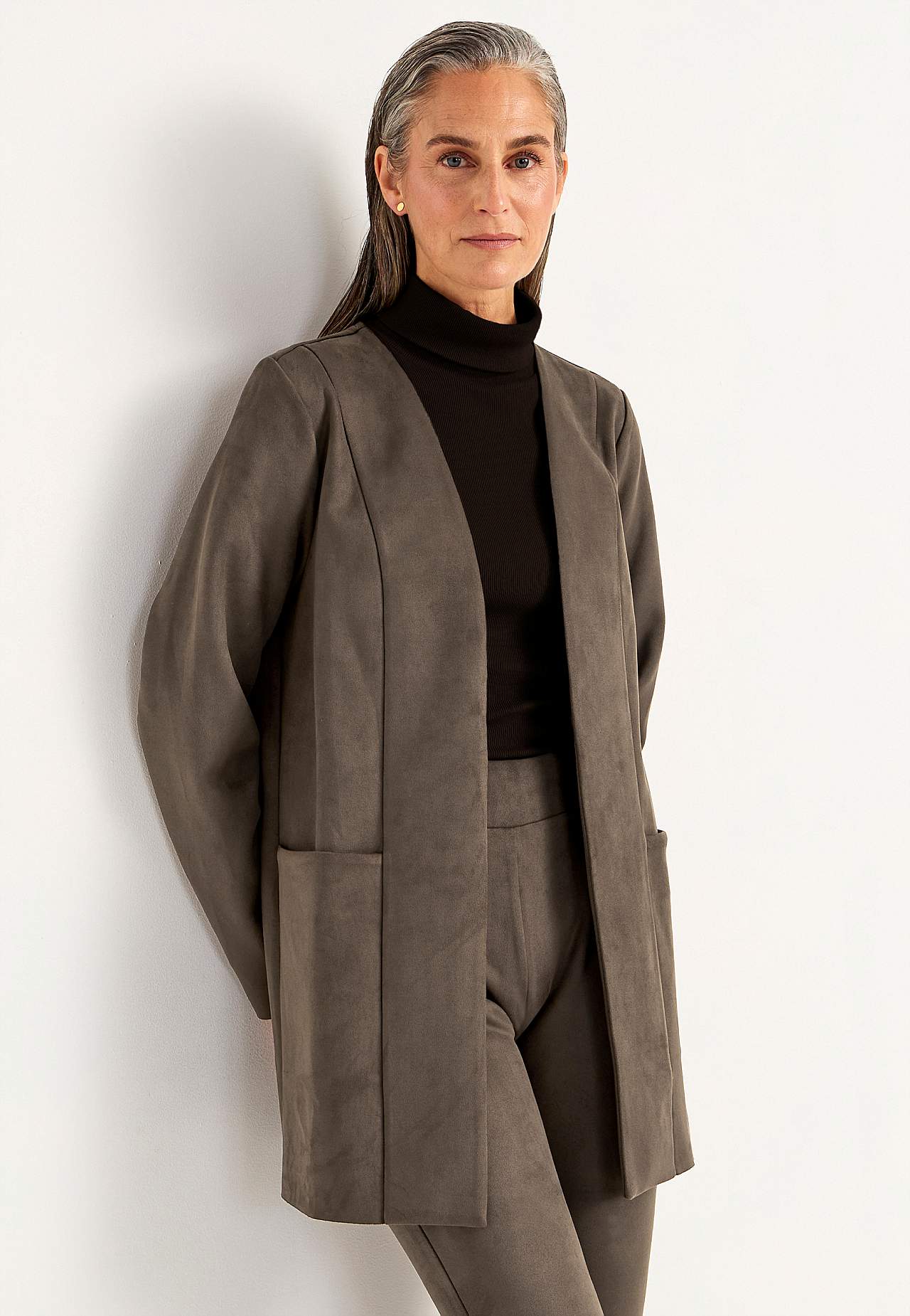 Trikåkavaj med mocka-look
