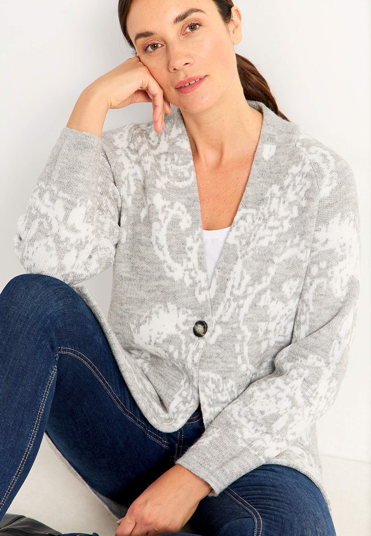 Jacquardstickad cardigan