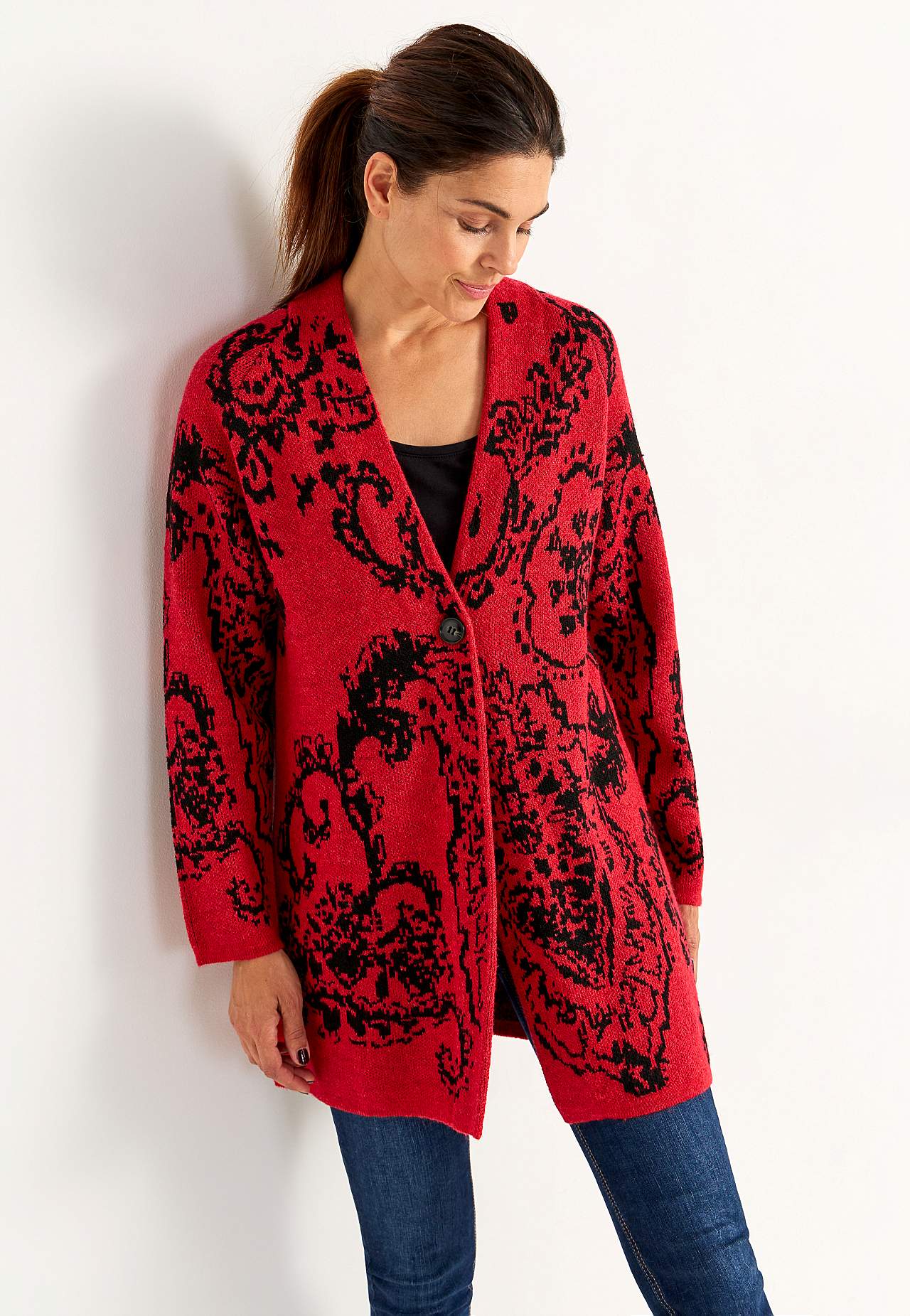 Jacquardstickad cardigan
