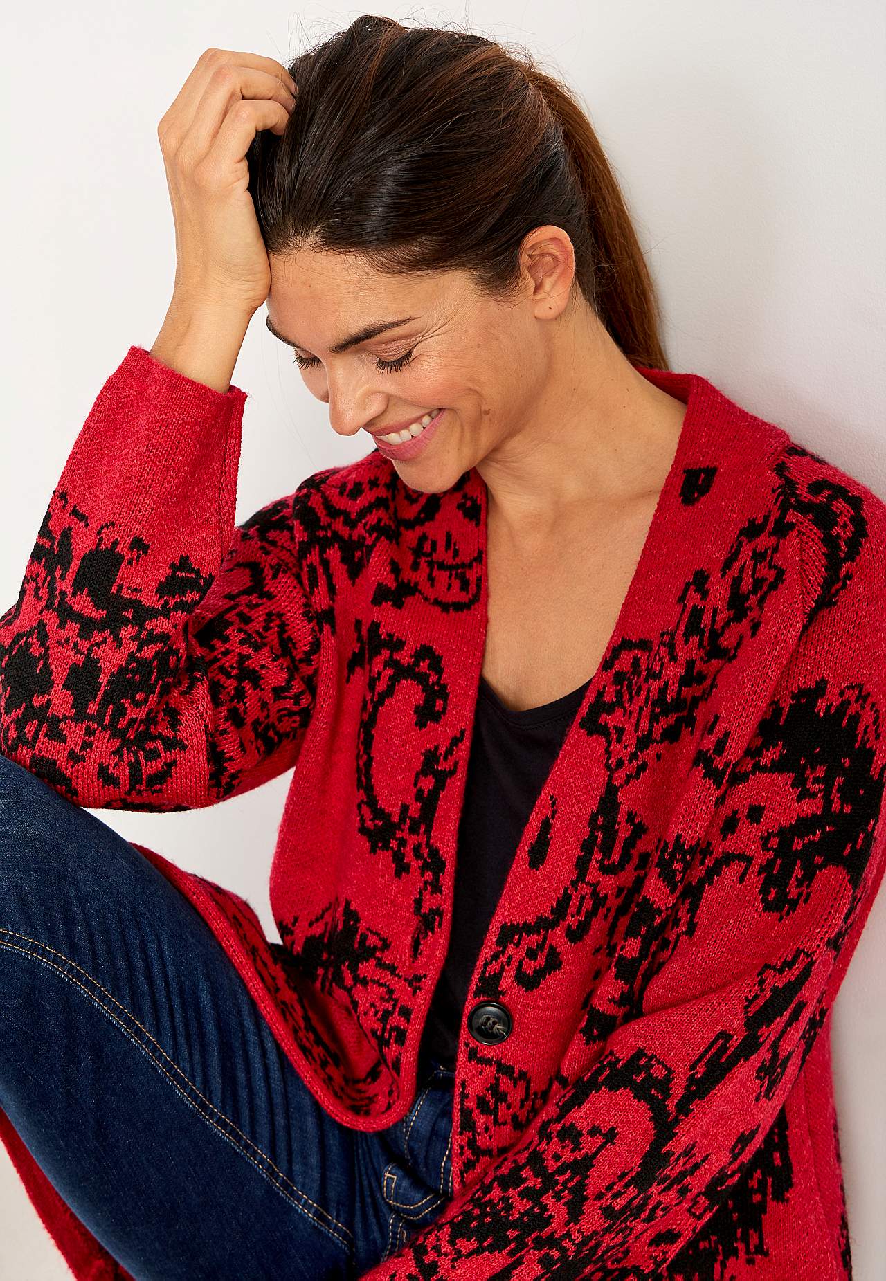 Jacquardstickad cardigan