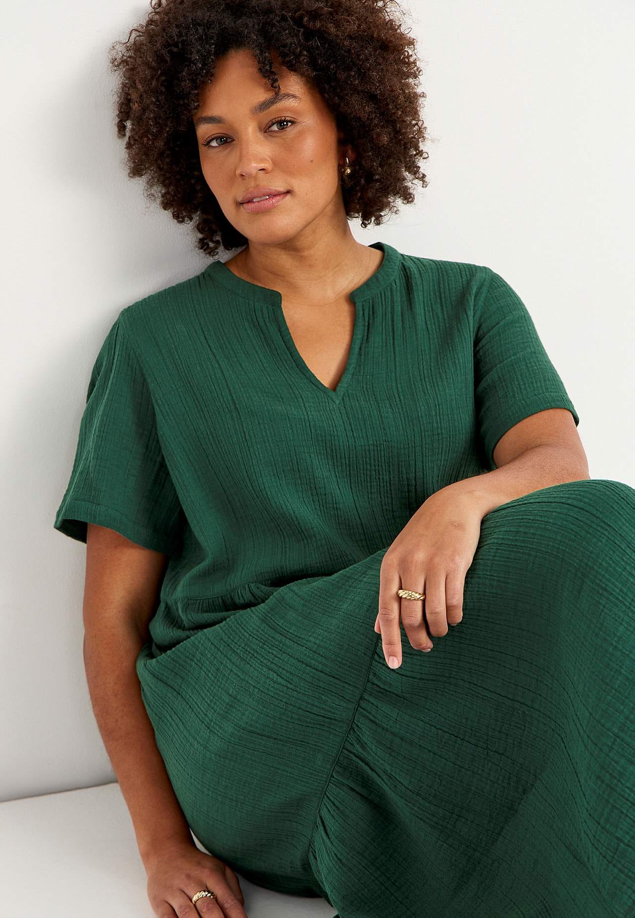 Klänning i krinklad bomull