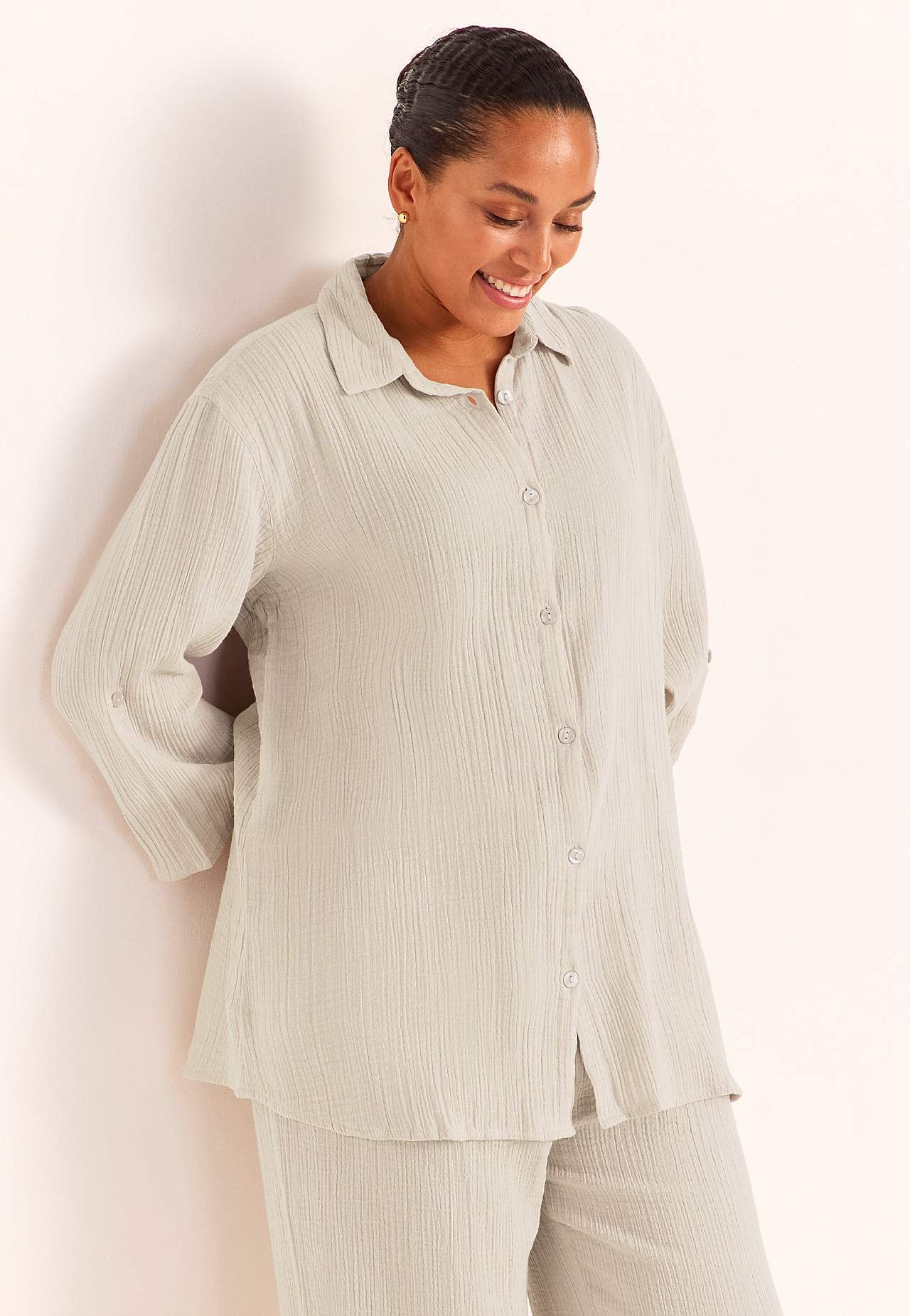 Långskjorta i krinklad bomull