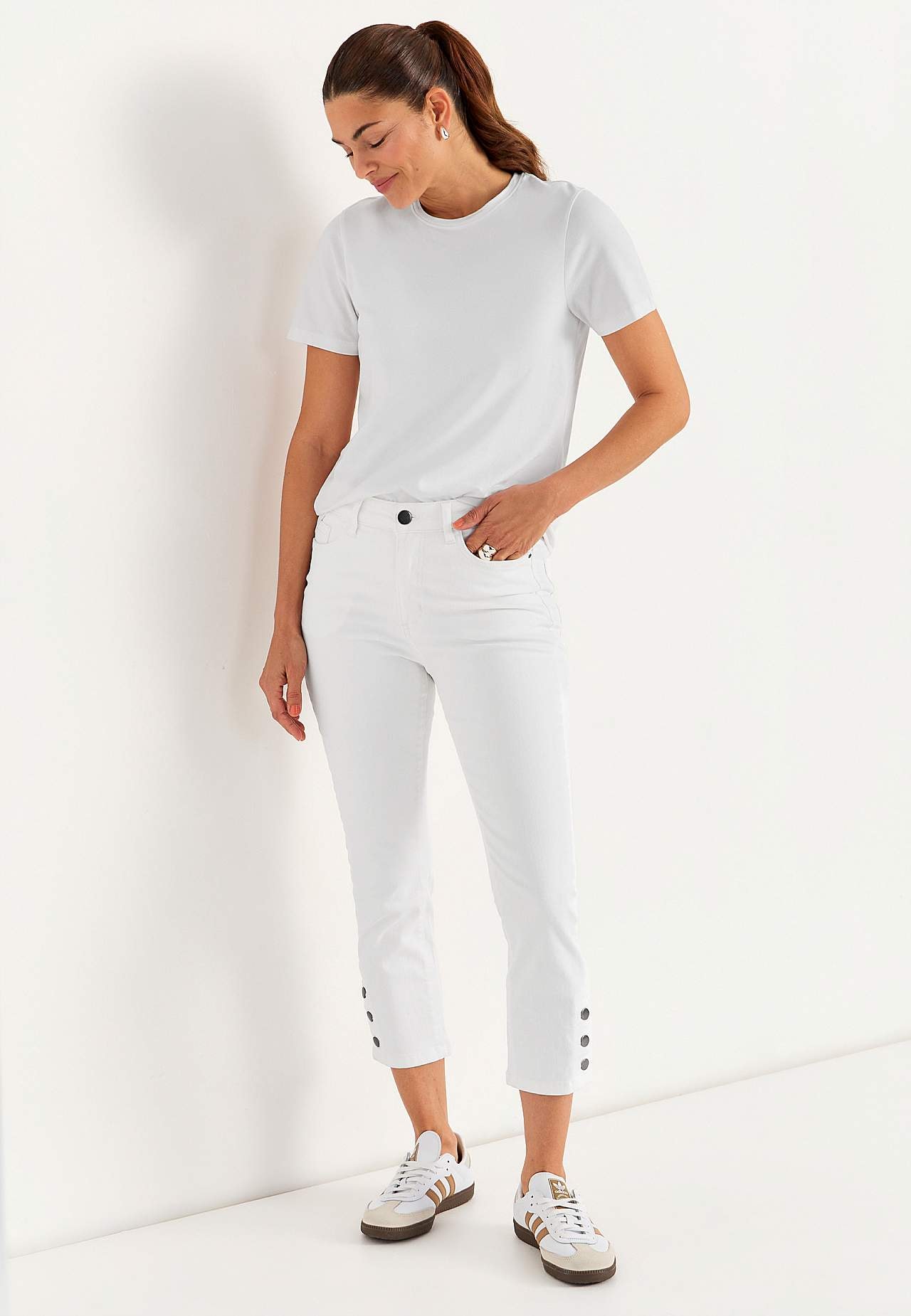 Caprijeans med femficksdesign