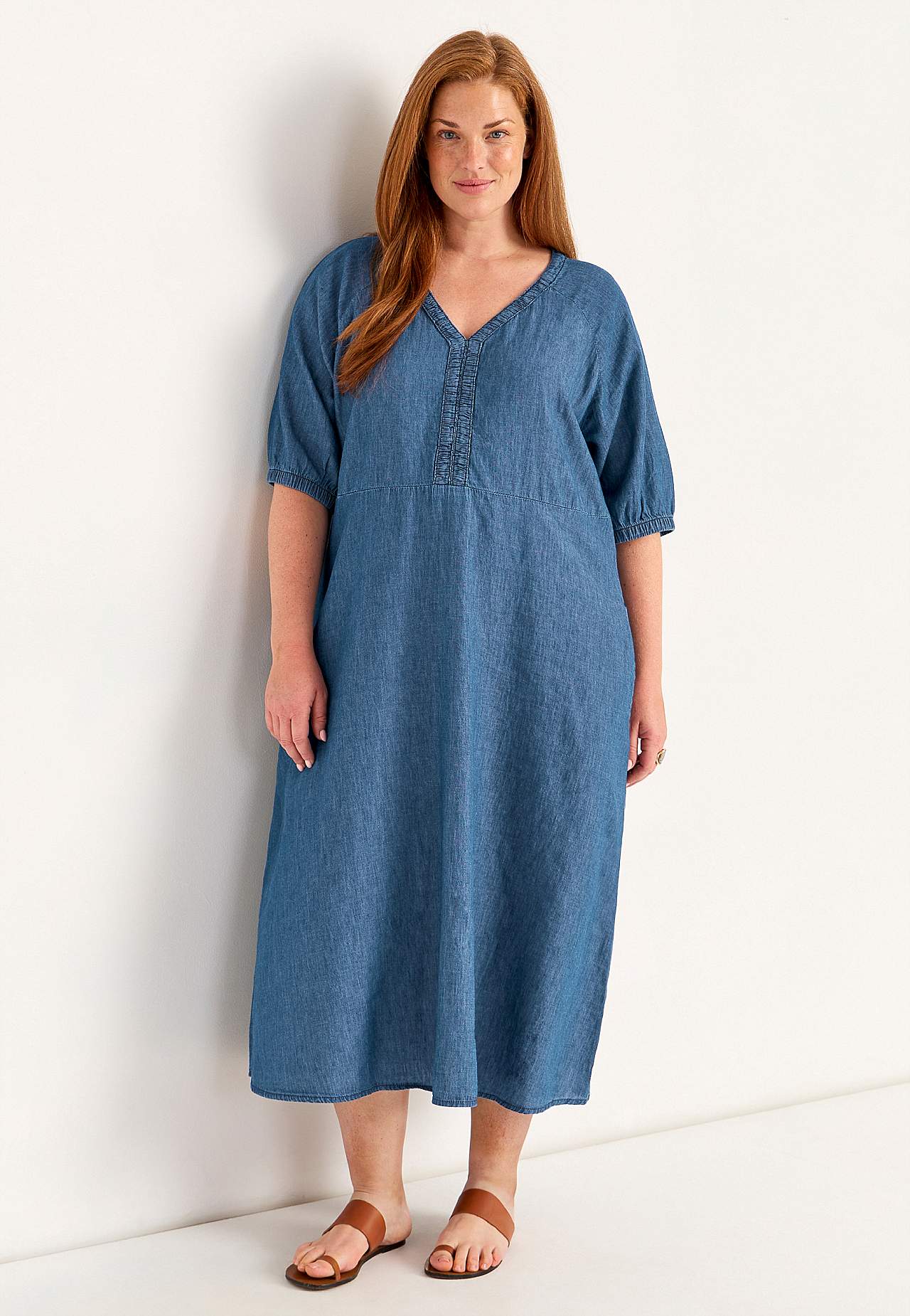 Jeansklänning med puffärmar