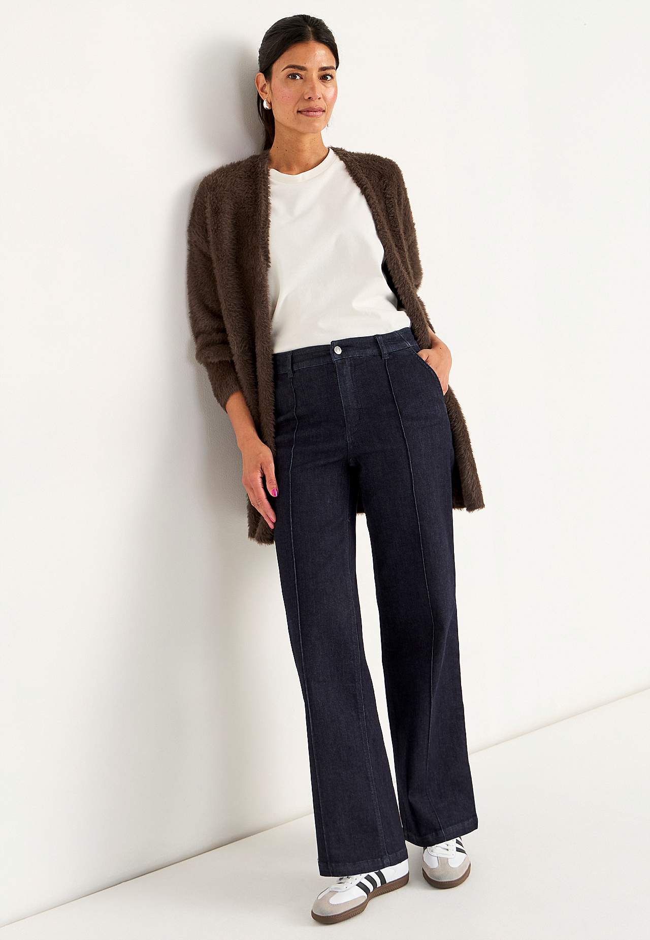 Stickad, öppen cardigan