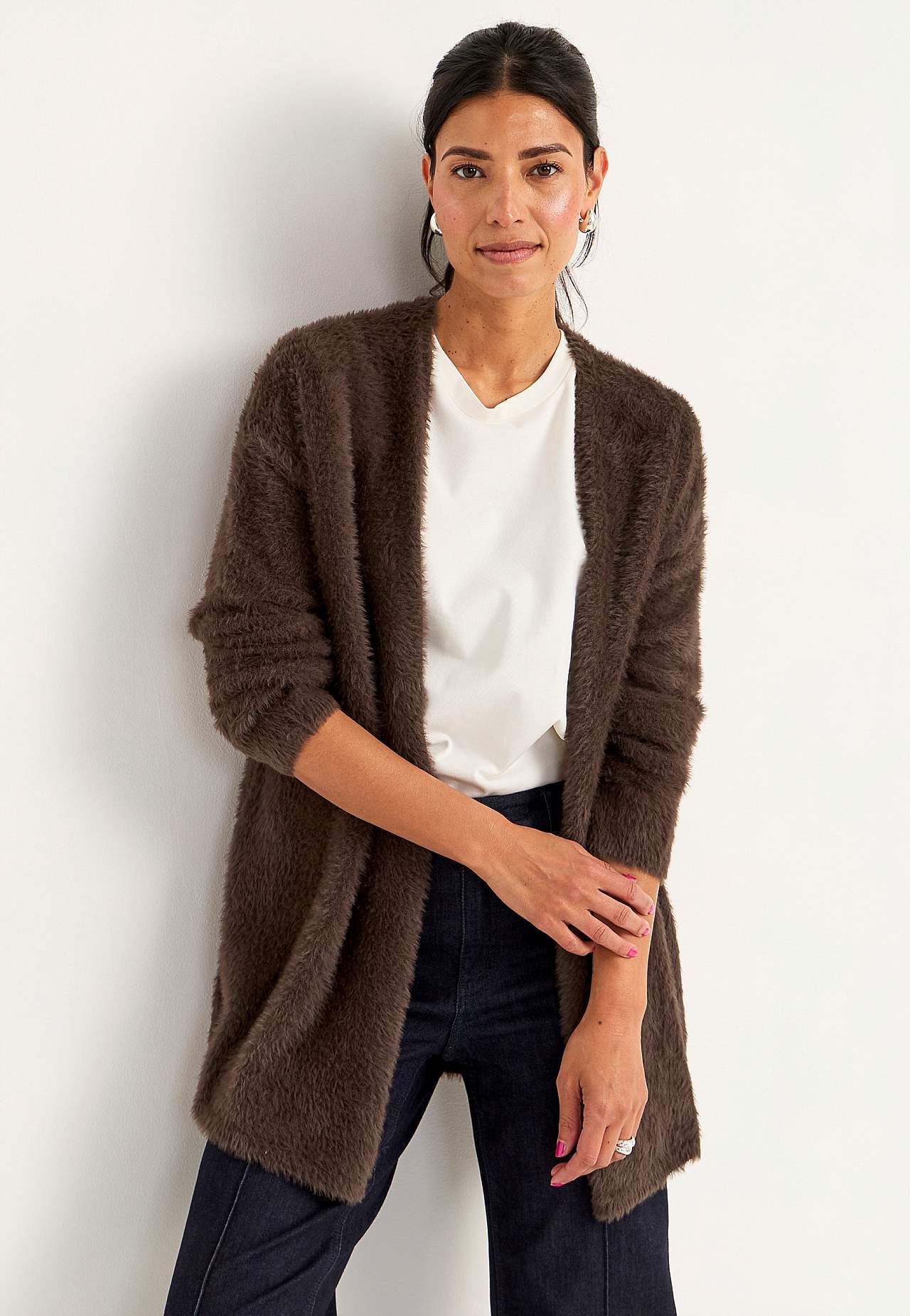 Stickad, öppen cardigan