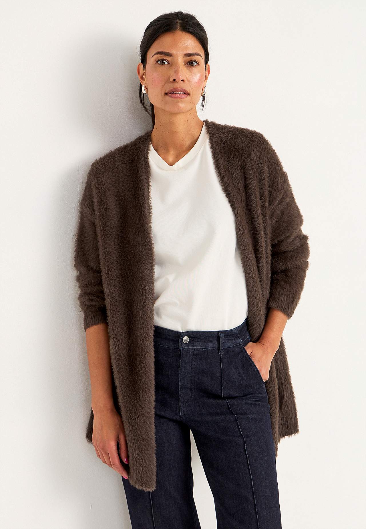 Stickad, öppen cardigan