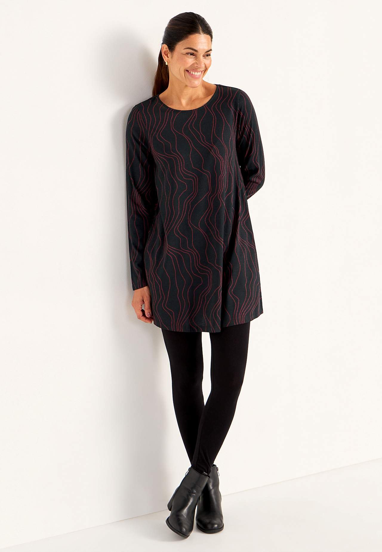 Mönstrad trikåtunika med fickor