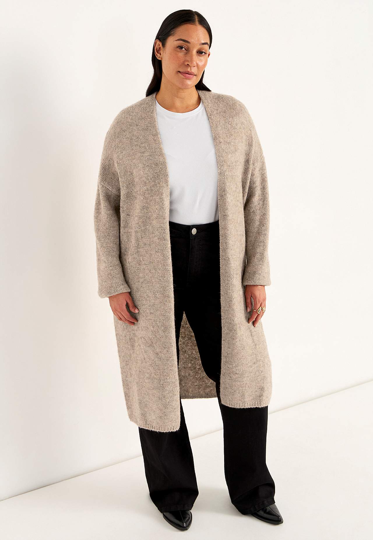 Stickad, lång cardigan