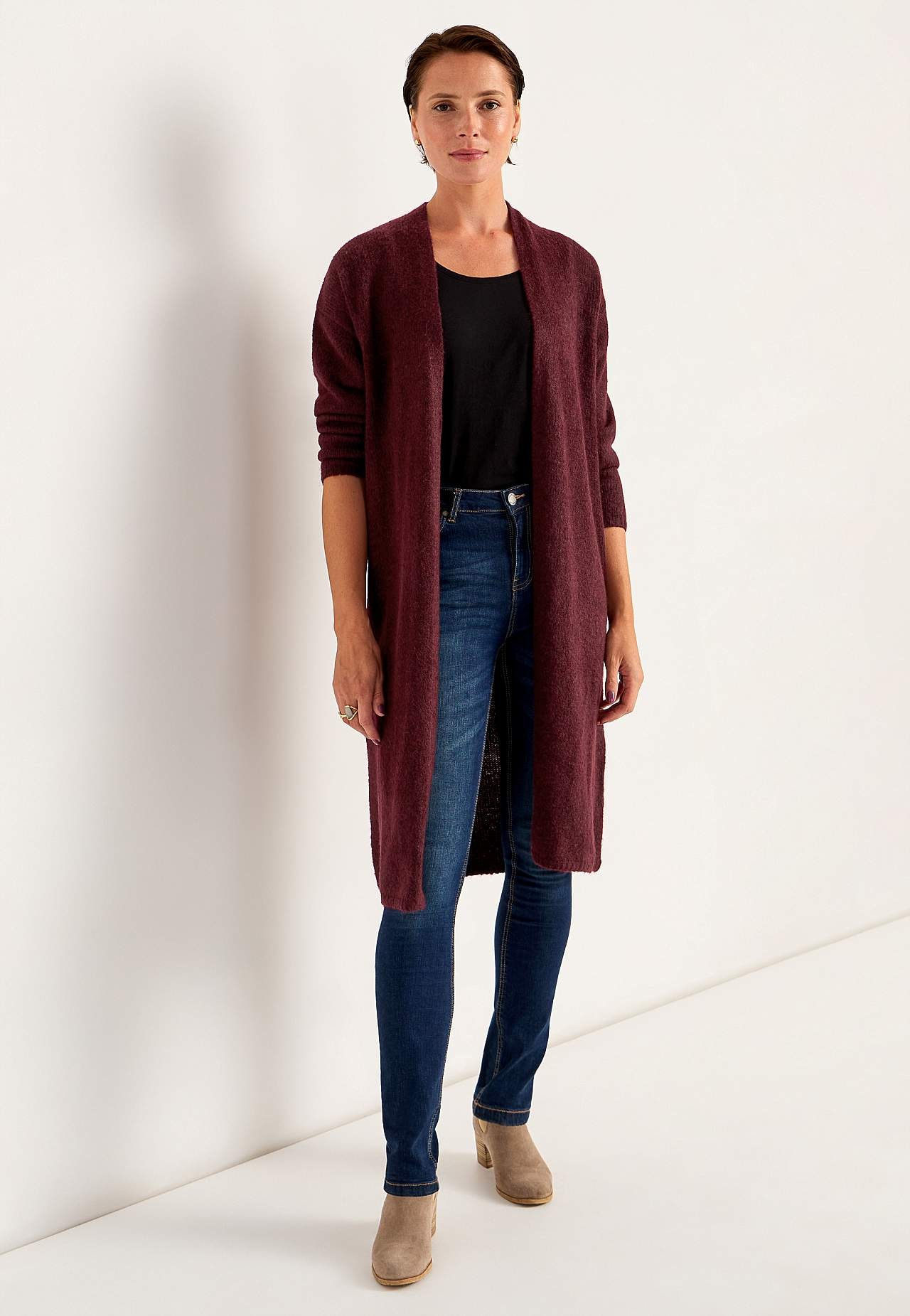 Stickad, lång cardigan