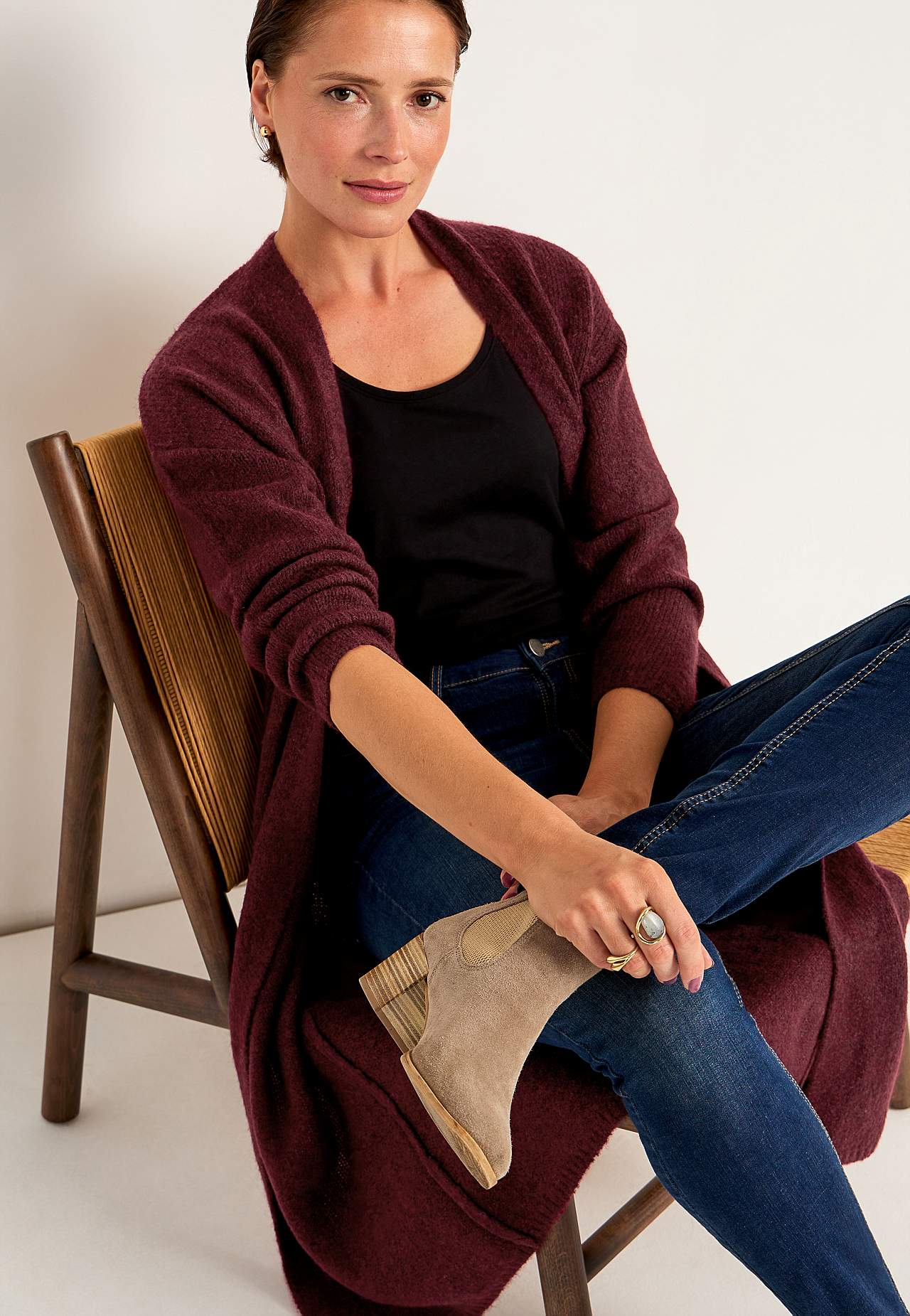 Stickad, lång cardigan
